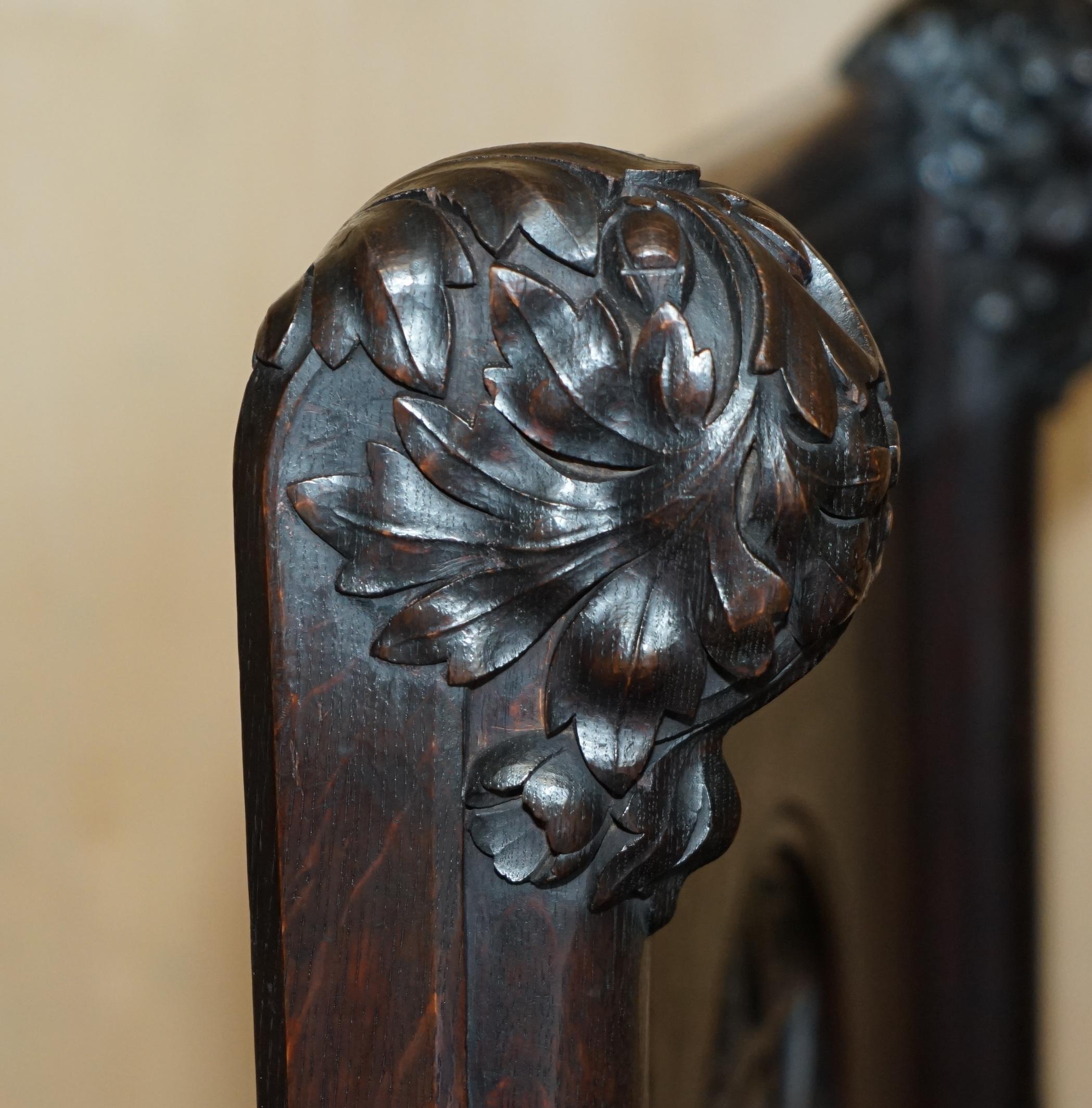 STUNNING EXTRA LARGE GOTHIC REVIVAL THRONE ARMCHAIR HAND CARVED ARMORIAL LIONs For Sale 8
