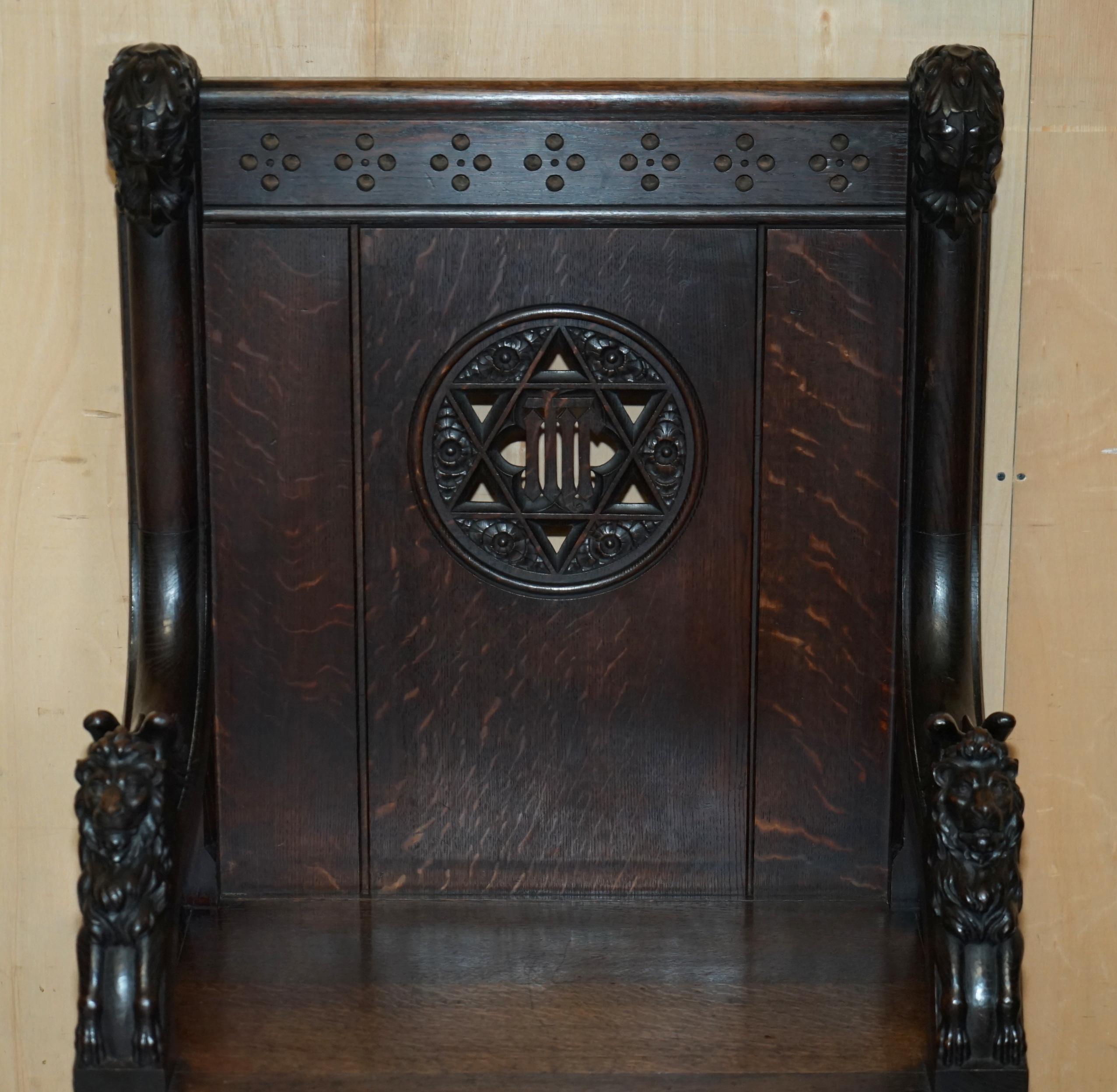 Hand-Crafted STUNNING EXTRA LARGE GOTHIC REVIVAL THRONE ARMCHAIR HAND CARVED ARMORIAL LIONs For Sale