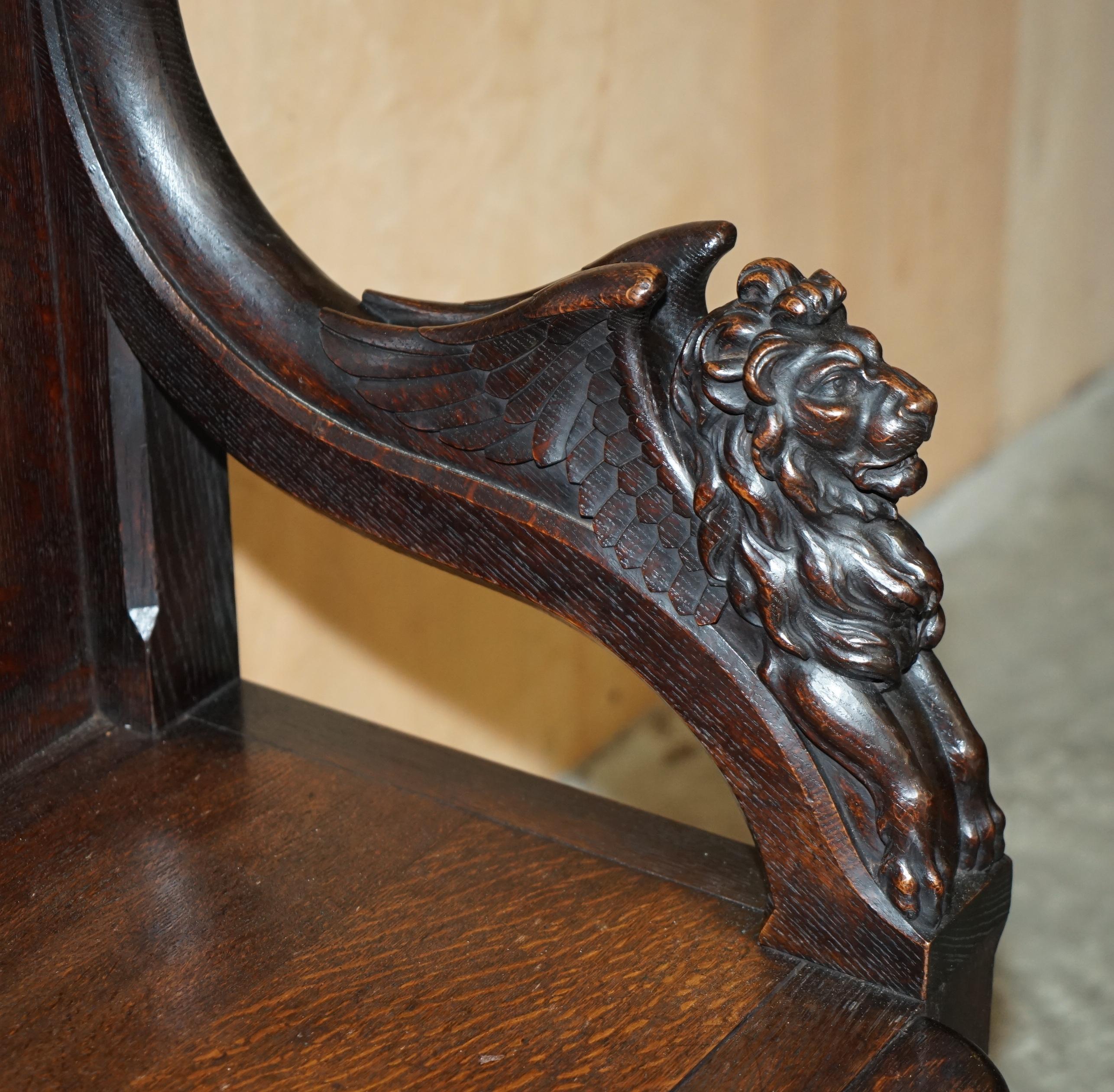 STUNNING EXTRA LARGE GOTHIC REVIVAL THRONE ARMCHAIR HAND CARVED ARMORIAL LIONs For Sale 1
