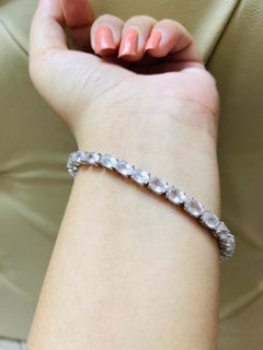 Impresionante Pulsera de Tenis de Cuarzo Rosa Facetado en Plata de Ley para Regalo de Mujer