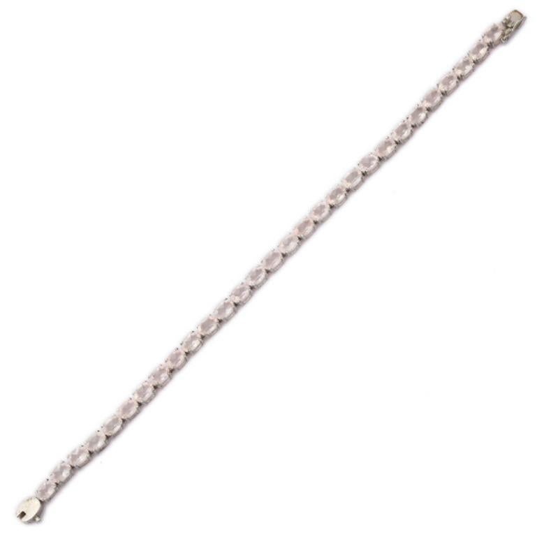 Oval Cut Stunning Faceted Rose Quartz Tennis Bracelet in Sterling Silver for Mom Gift For Sale