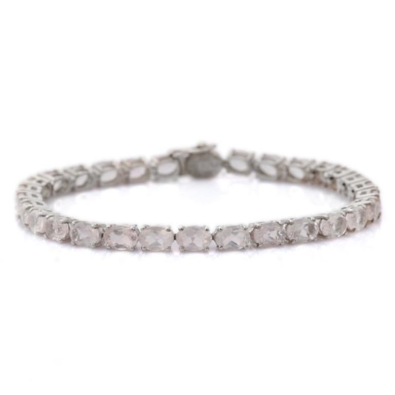 Stunning Faceted Rose Quartz Tennis Bracelet in Sterling Silver for Her In New Condition For Sale In Houston, TX