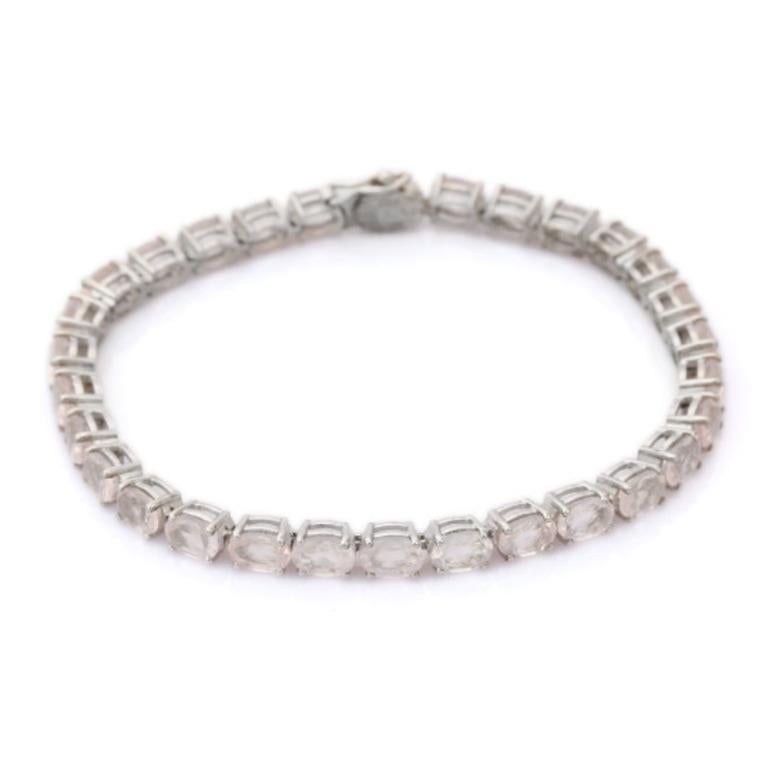 Women's Stunning Faceted Rose Quartz Tennis Bracelet in Sterling Silver for Mom Gift For Sale