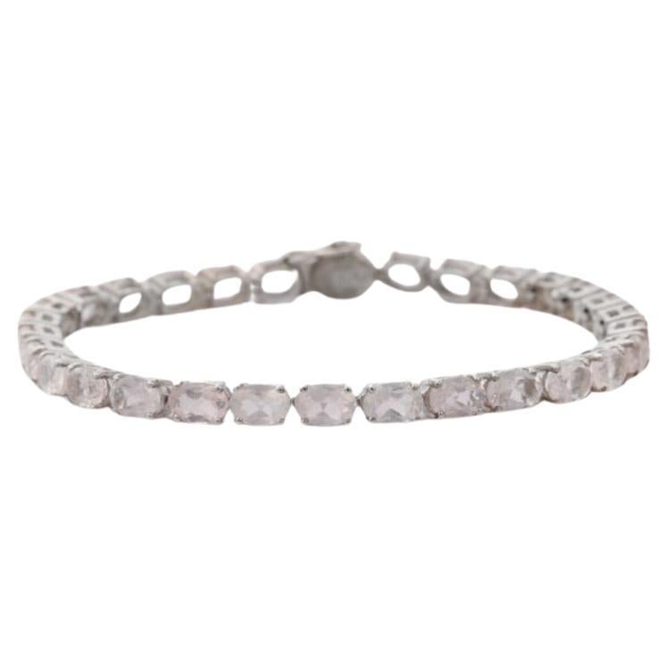 Magnifique bracelet de tennis en quartz rose facetté en argent sterling pour elle en vente