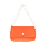 Stunning Fancy Chanel Classic shoulder bag in orange cotton, white plastic  chain at 1stDibs