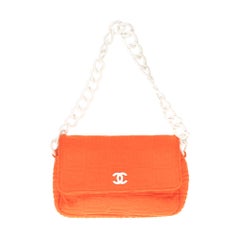 Stunning Fancy Chanel Classic shoulder bag in orange cotton, white plastic chain