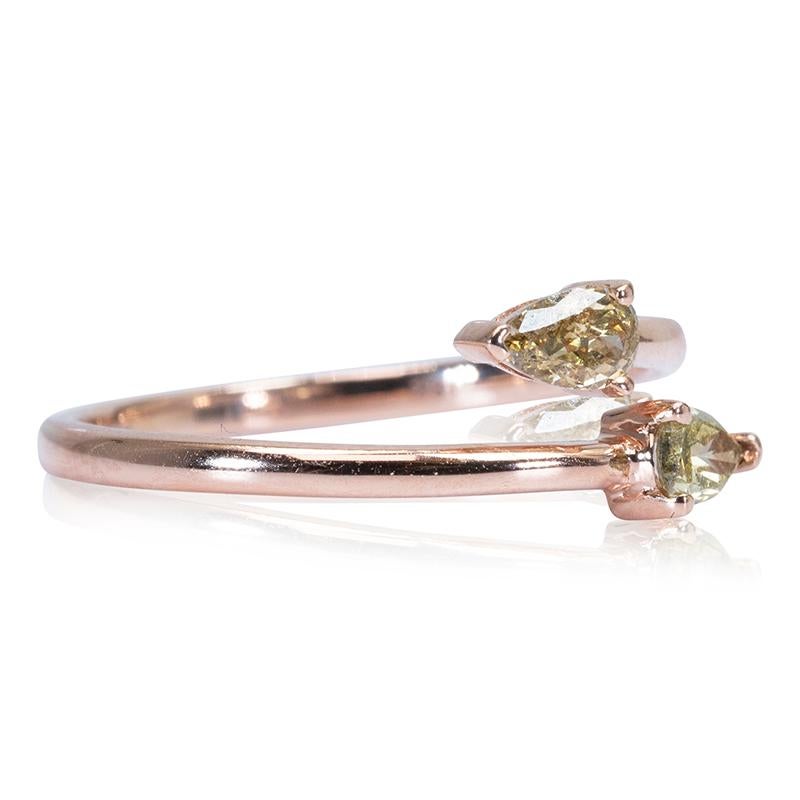 Taille poire Superbe bague ouverte de couleur fantaisie en or rose 18 carats avec diamants naturels 0,32 carat, certifié AIG