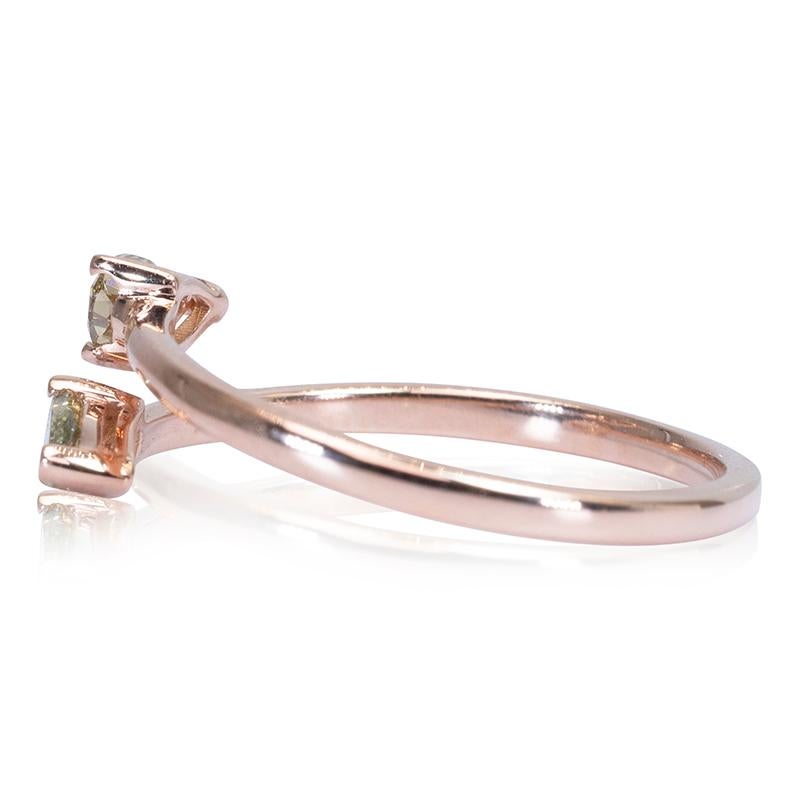 Superbe bague ouverte de couleur fantaisie en or rose 18 carats avec diamants naturels 0,32 carat, certifié AIG 1