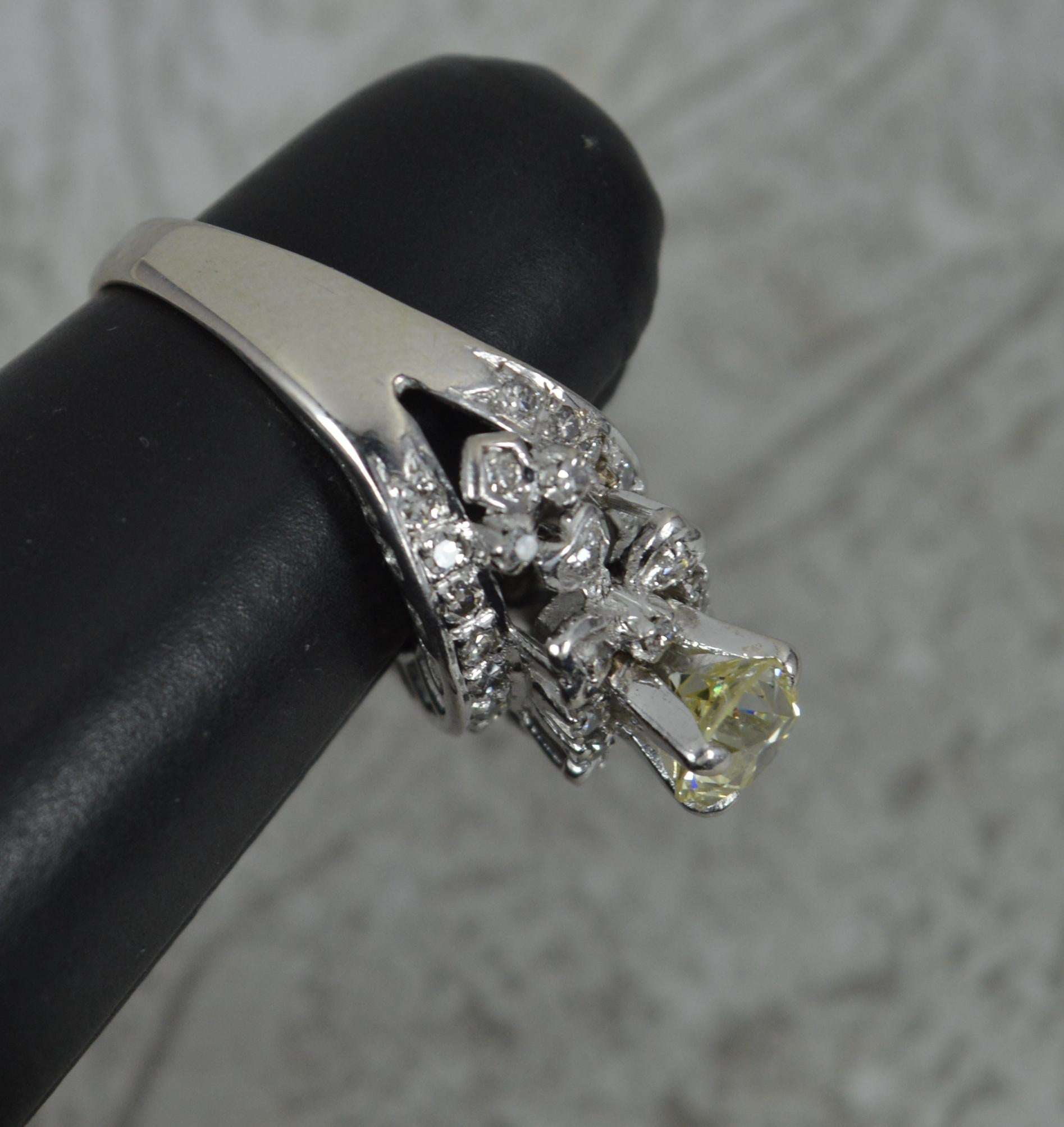 Stunning Fancy Yellow 1ct Old Cut Diamond and 18ct White Gold Ring 5