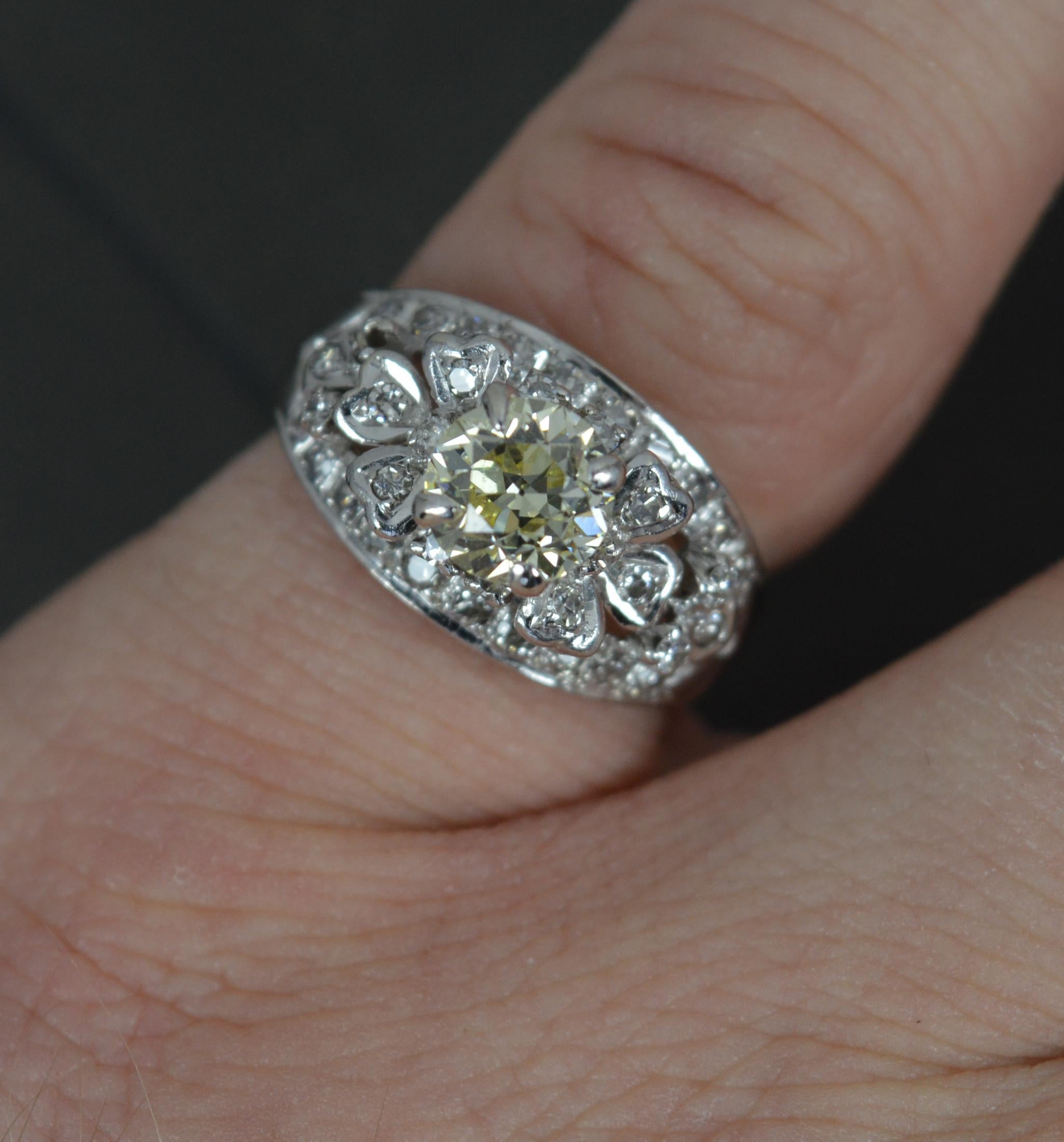 Old Mine Cut Stunning Fancy Yellow 1ct Old Cut Diamond and 18ct White Gold Ring