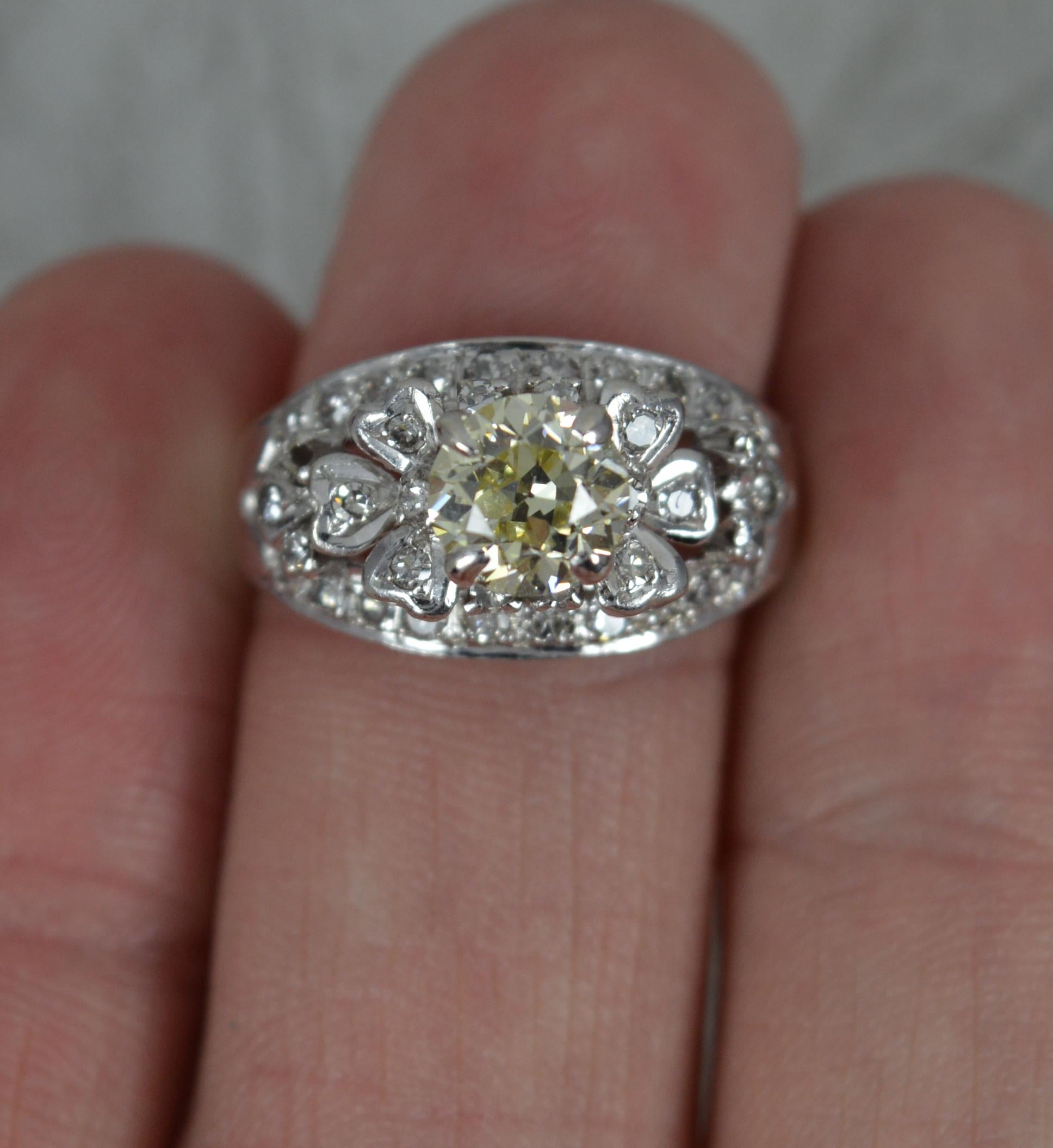 Stunning Fancy Yellow 1ct Old Cut Diamond and 18ct White Gold Ring 1