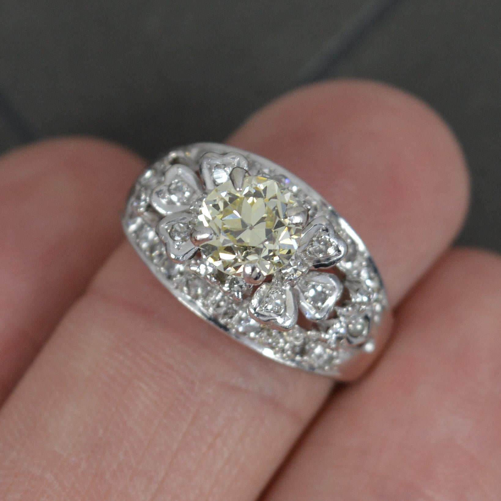 Stunning Fancy Yellow 1ct Old Cut Diamond and 18ct White Gold Ring 2