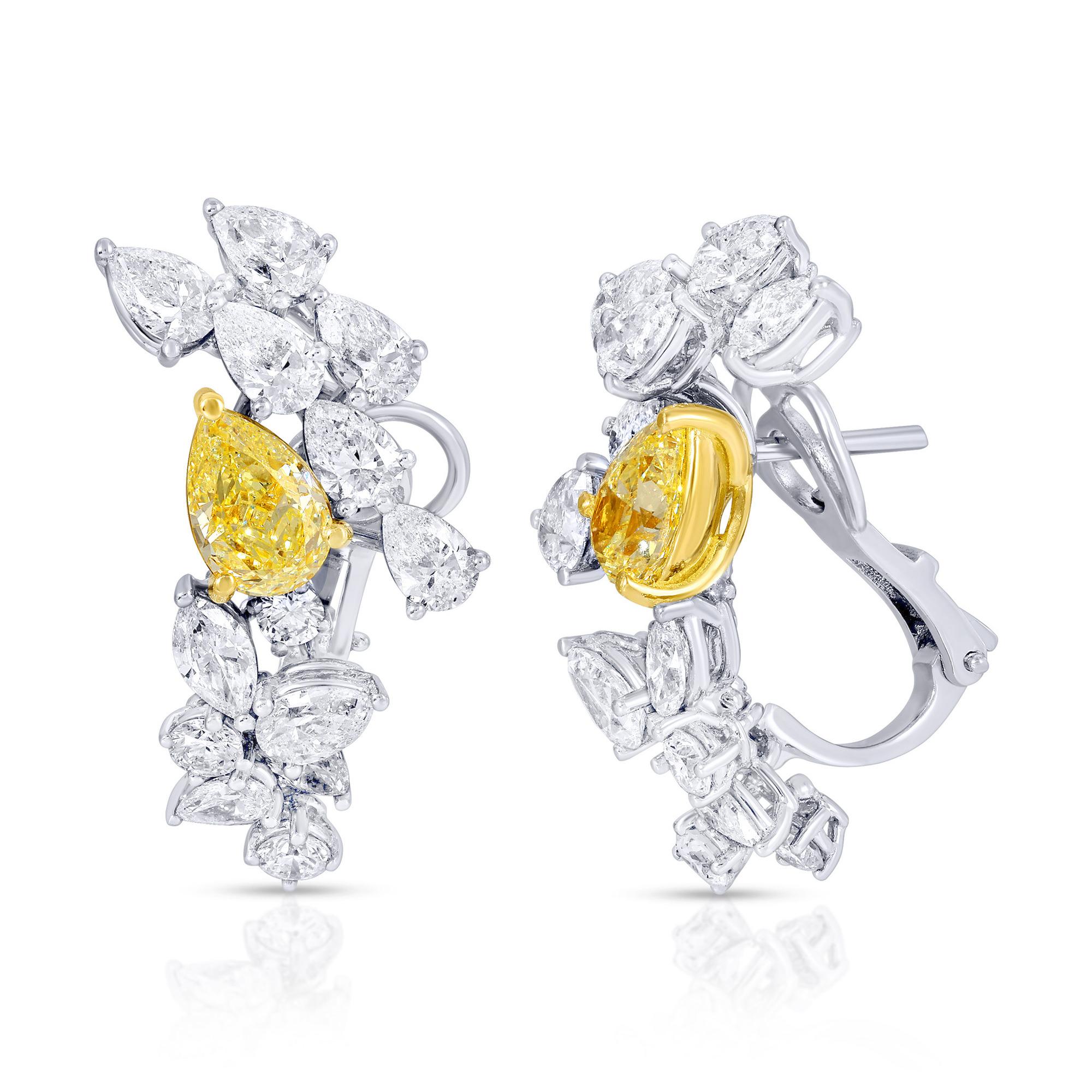 Stunning Fancy Yellow Pear Cut Diamond Earrings 5.42 Carats Total 18K Gold In New Condition For Sale In Aliso Viejo, CA