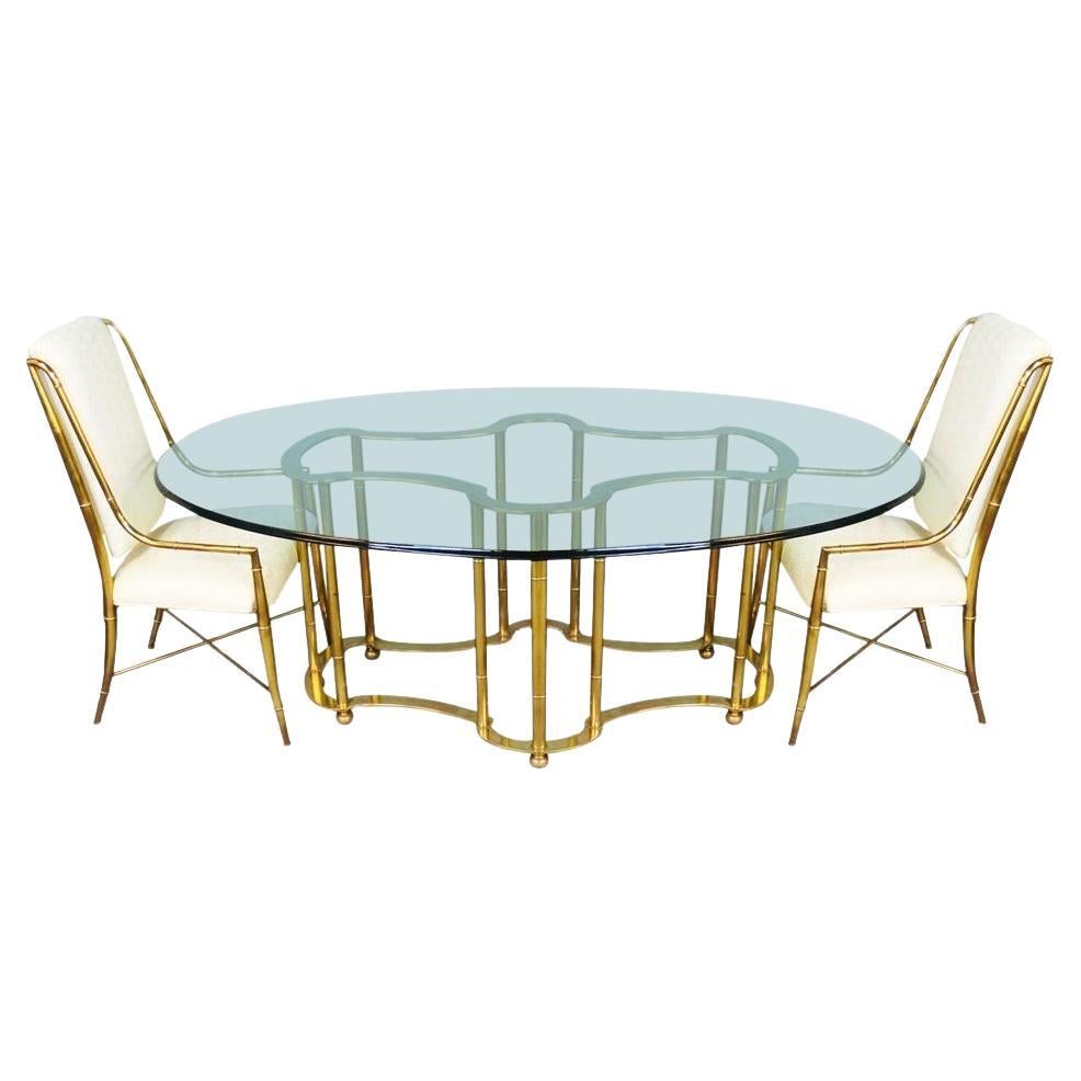Superbe base de table à manger de course en laiton massif et faux bambou par Mastercraft