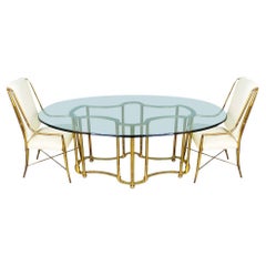 Superbe base de table à manger de course en laiton massif et faux bambou par Mastercraft
