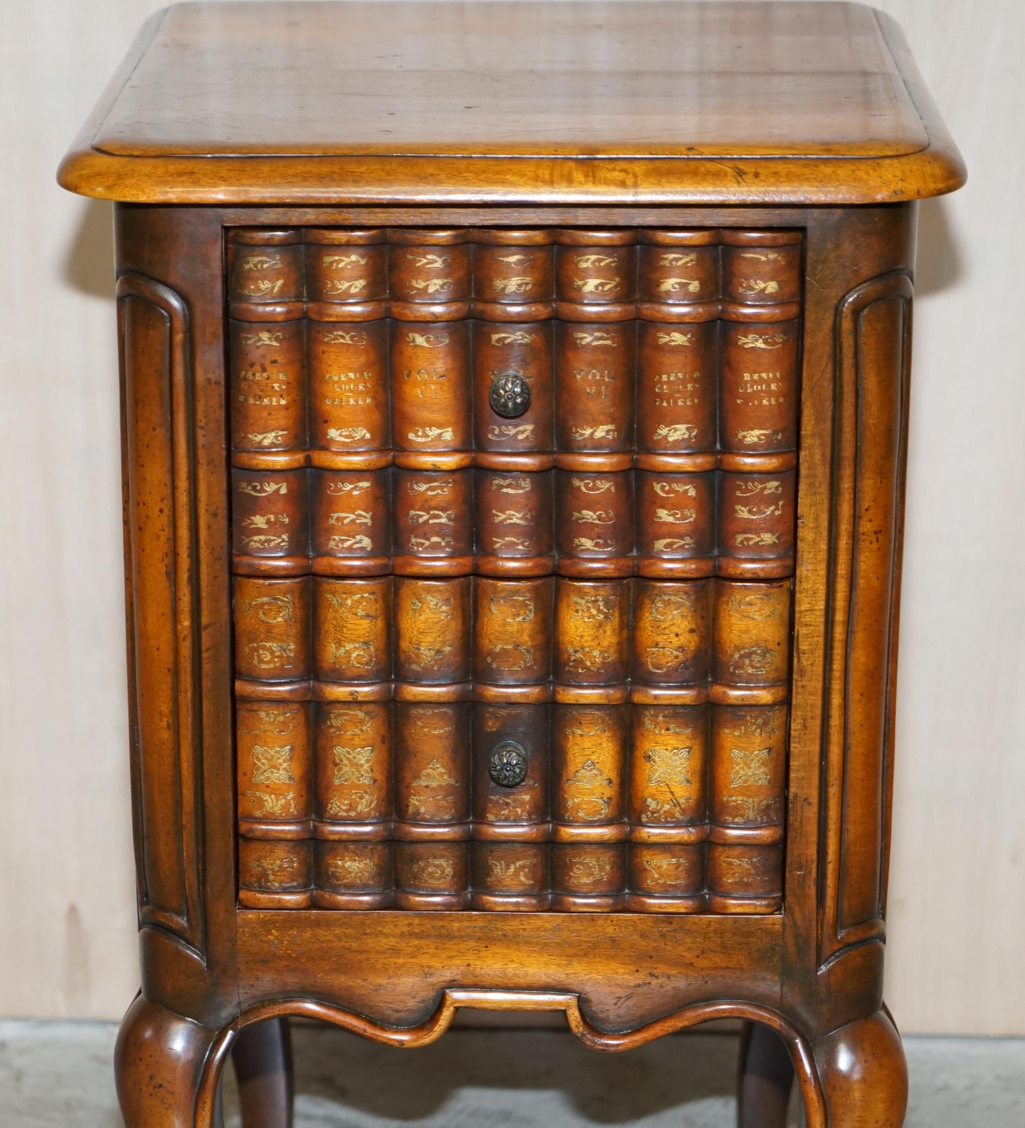 English Stunning Faux Book Front Side End Lamp Wine Table with Twin Drawers Must See! For Sale