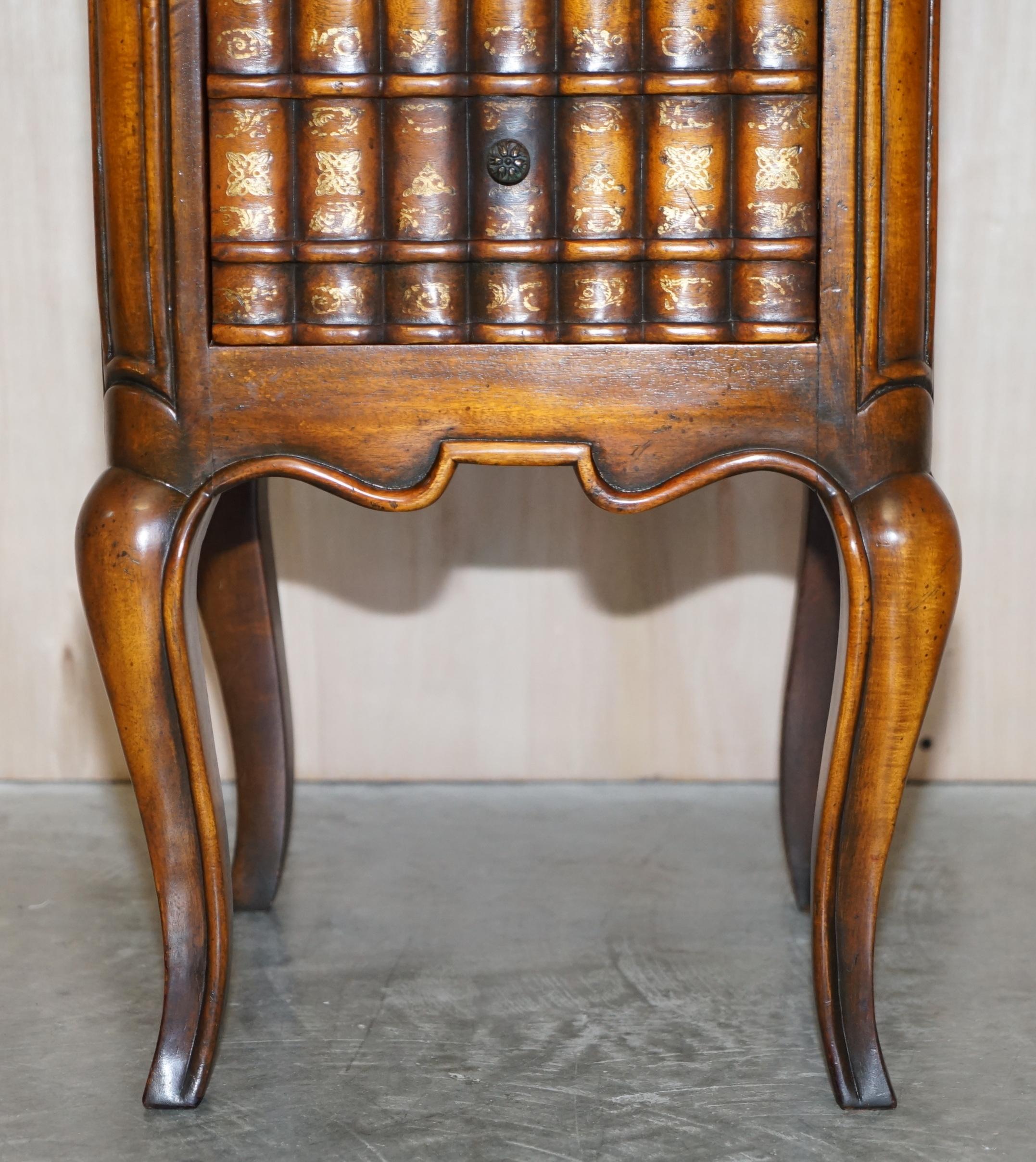 20th Century Stunning Faux Book Front Side End Lamp Wine Table with Twin Drawers Must See! For Sale