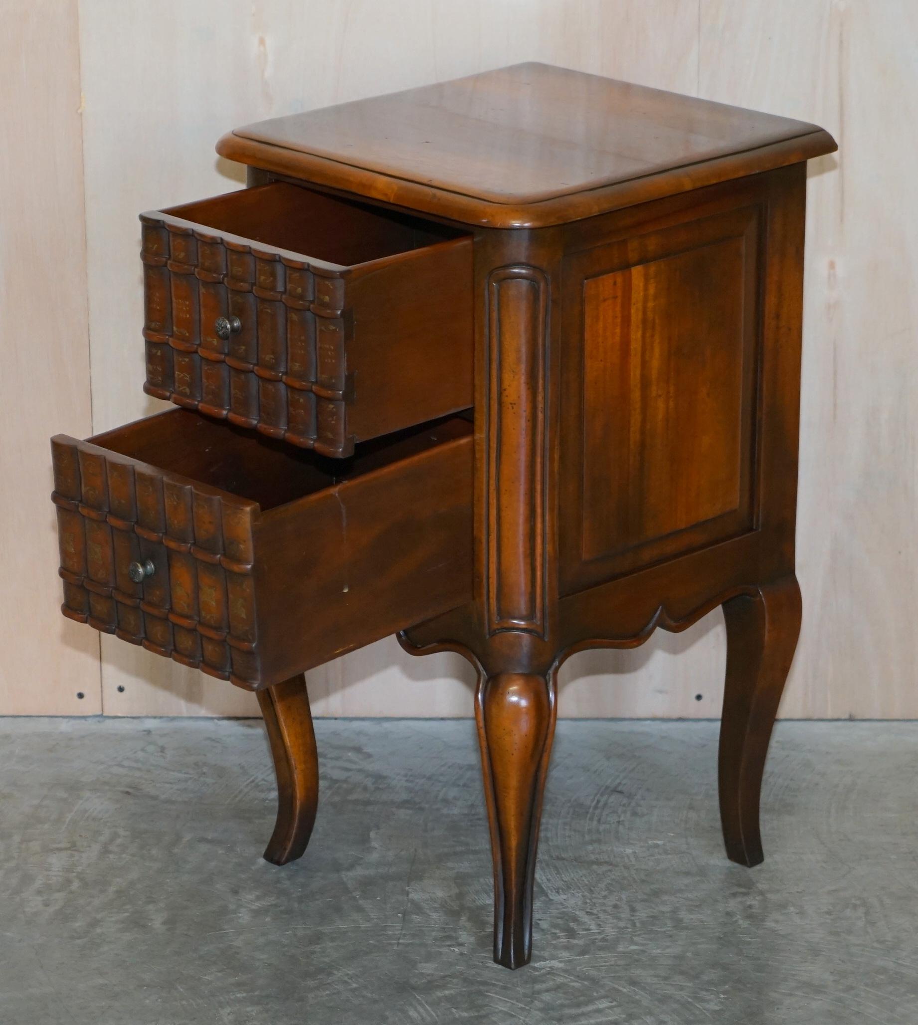 Stunning Faux Book Front Side End Lamp Wine Table with Twin Drawers Must See! For Sale 2