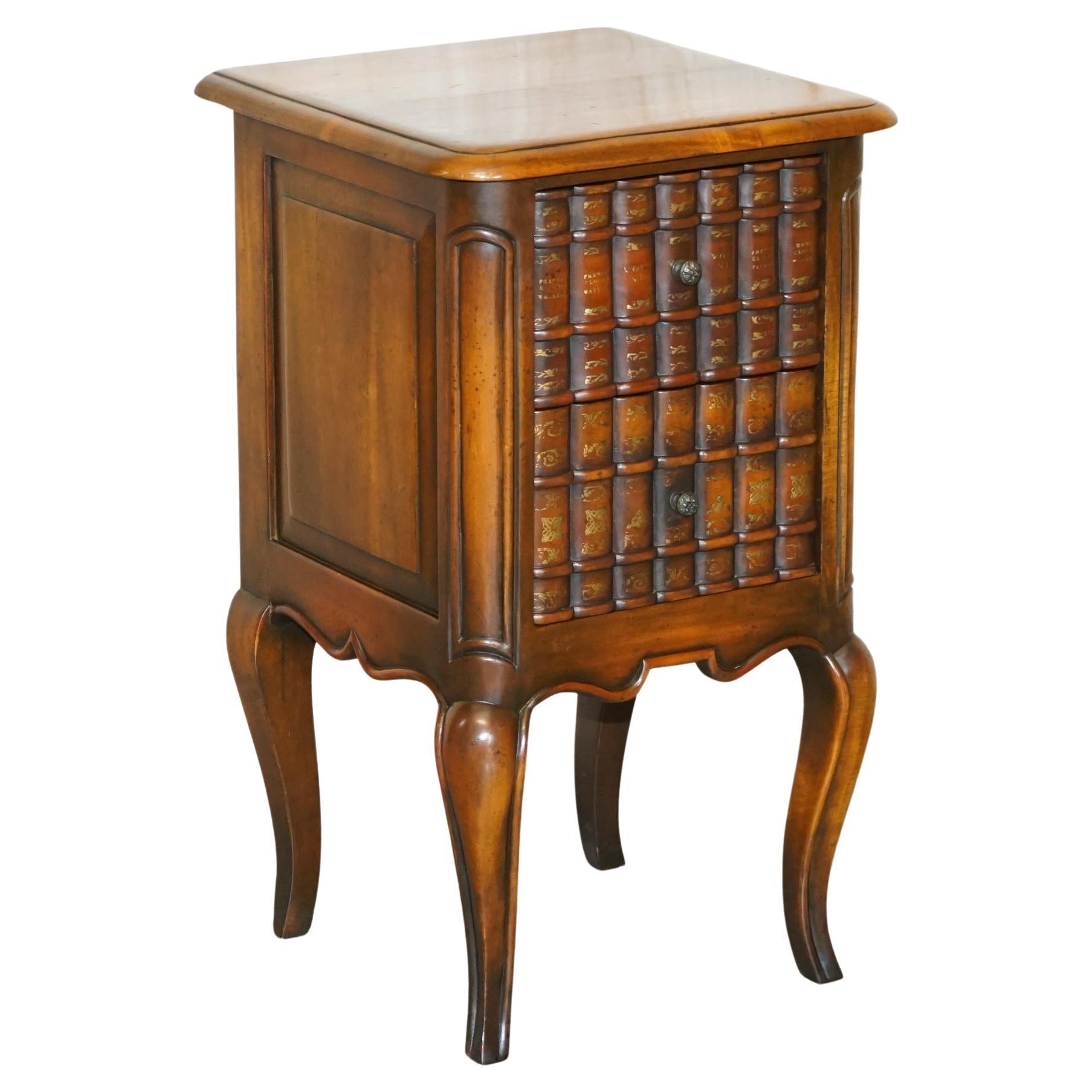 Stunning Faux Book Front Side End Lamp Wine Table with Twin Drawers Must See! For Sale