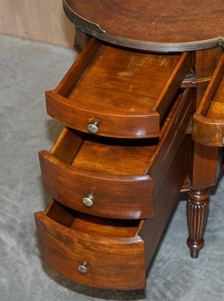 Stunning Faux Book Hardwood & Brown Leather Kidney Desk with Gallery Rail For Sale 5
