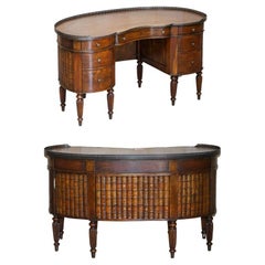 Stunning Faux Book Hardwood & Brown Leather Kidney Desk with Gallery Rail