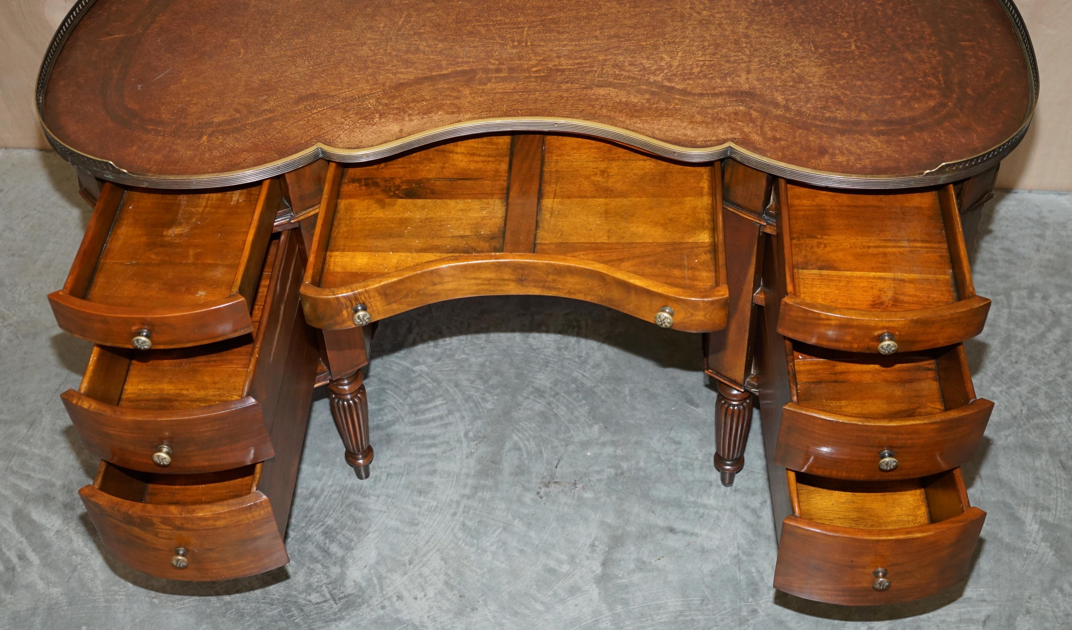 Stunning Faux Book Hardwood & Brown Leather Kidney Desk with Gallery Rail 11