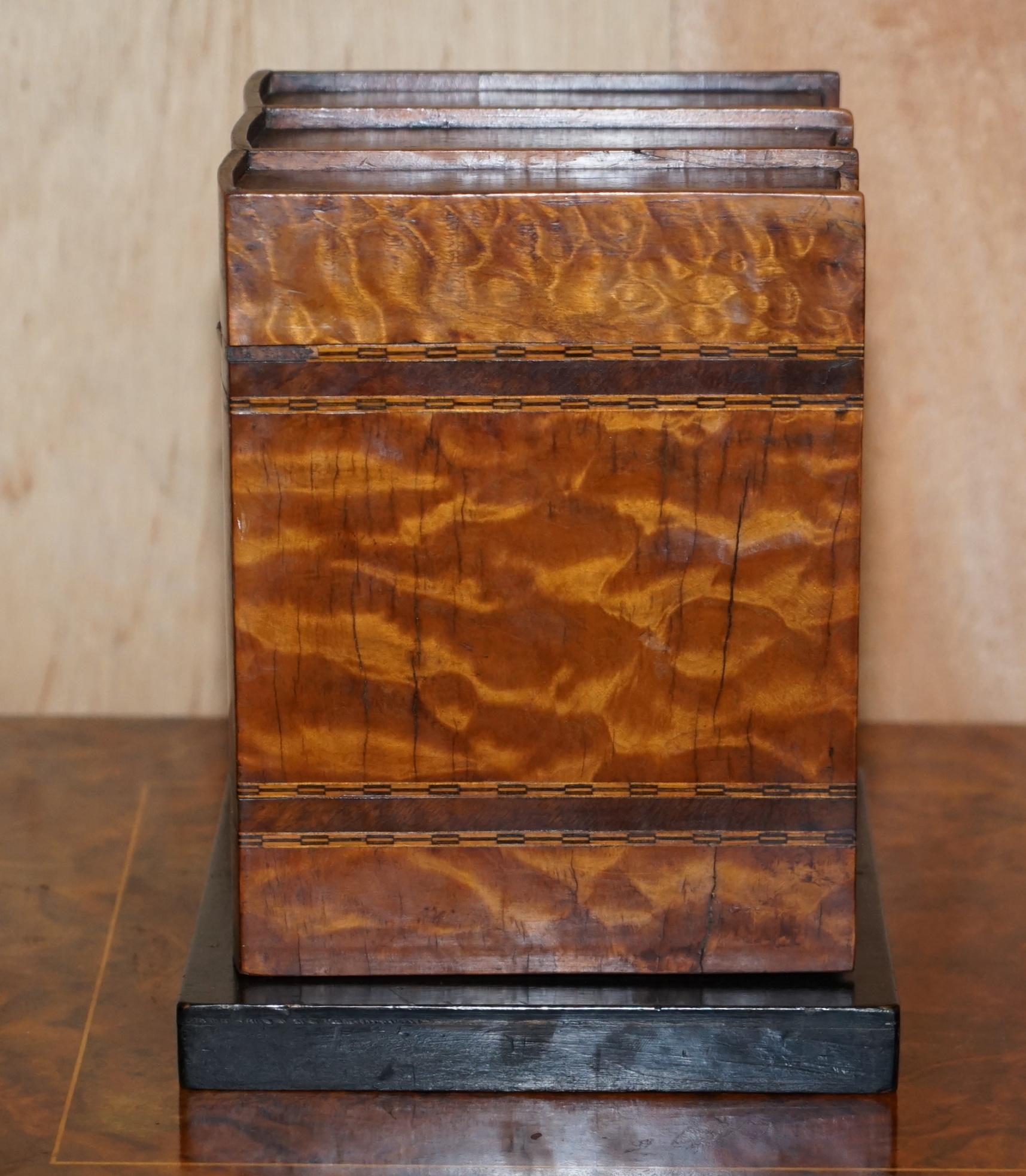 Edwardian Stunning Faux Books Walnut & Satinwood Smoking Pipe Rack Holder with Drawers For Sale