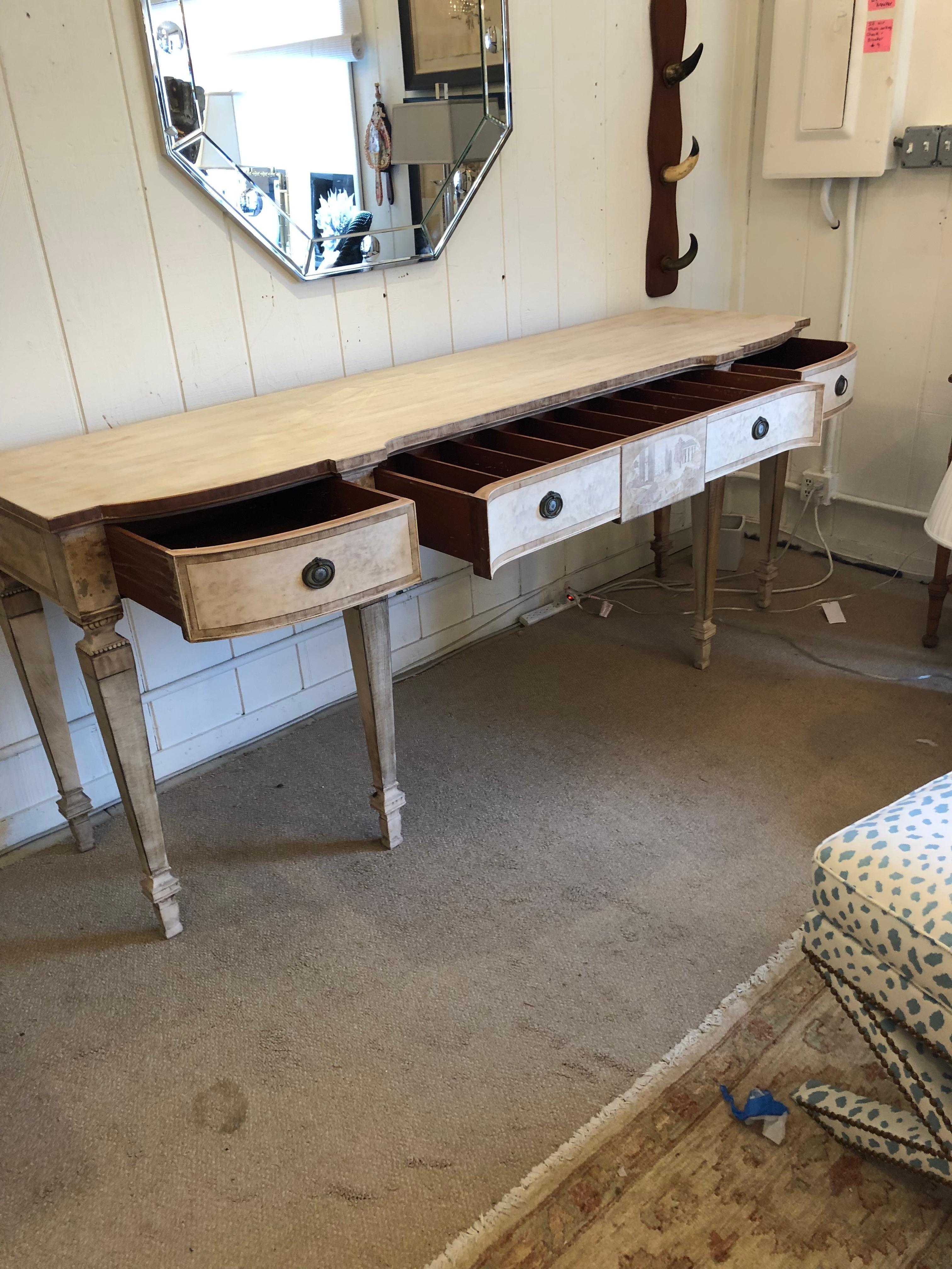 Stunning Faux Painted Long Vintage Console Sideboard For Sale 6