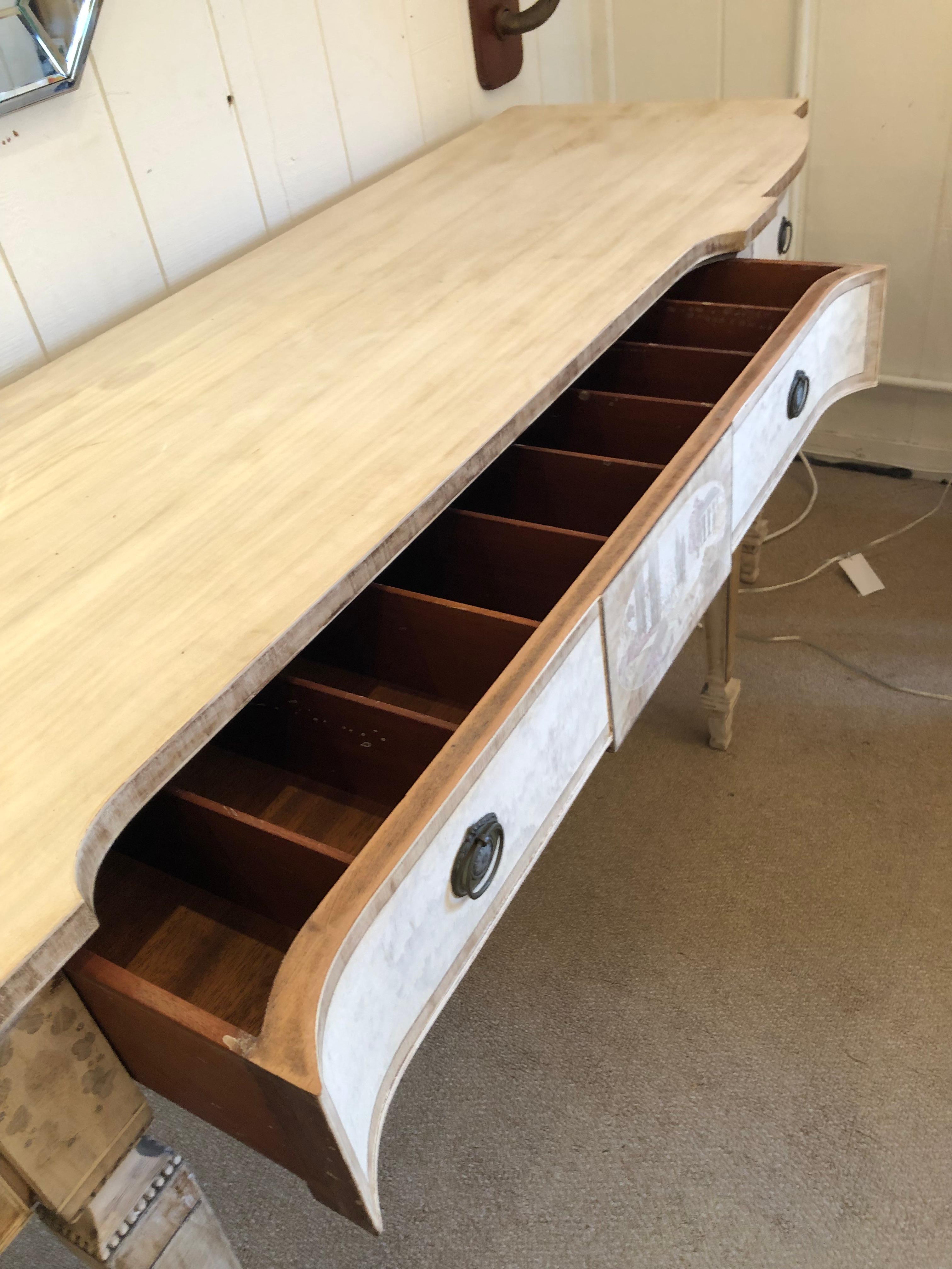 Stunning Faux Painted Long Vintage Console Sideboard 8