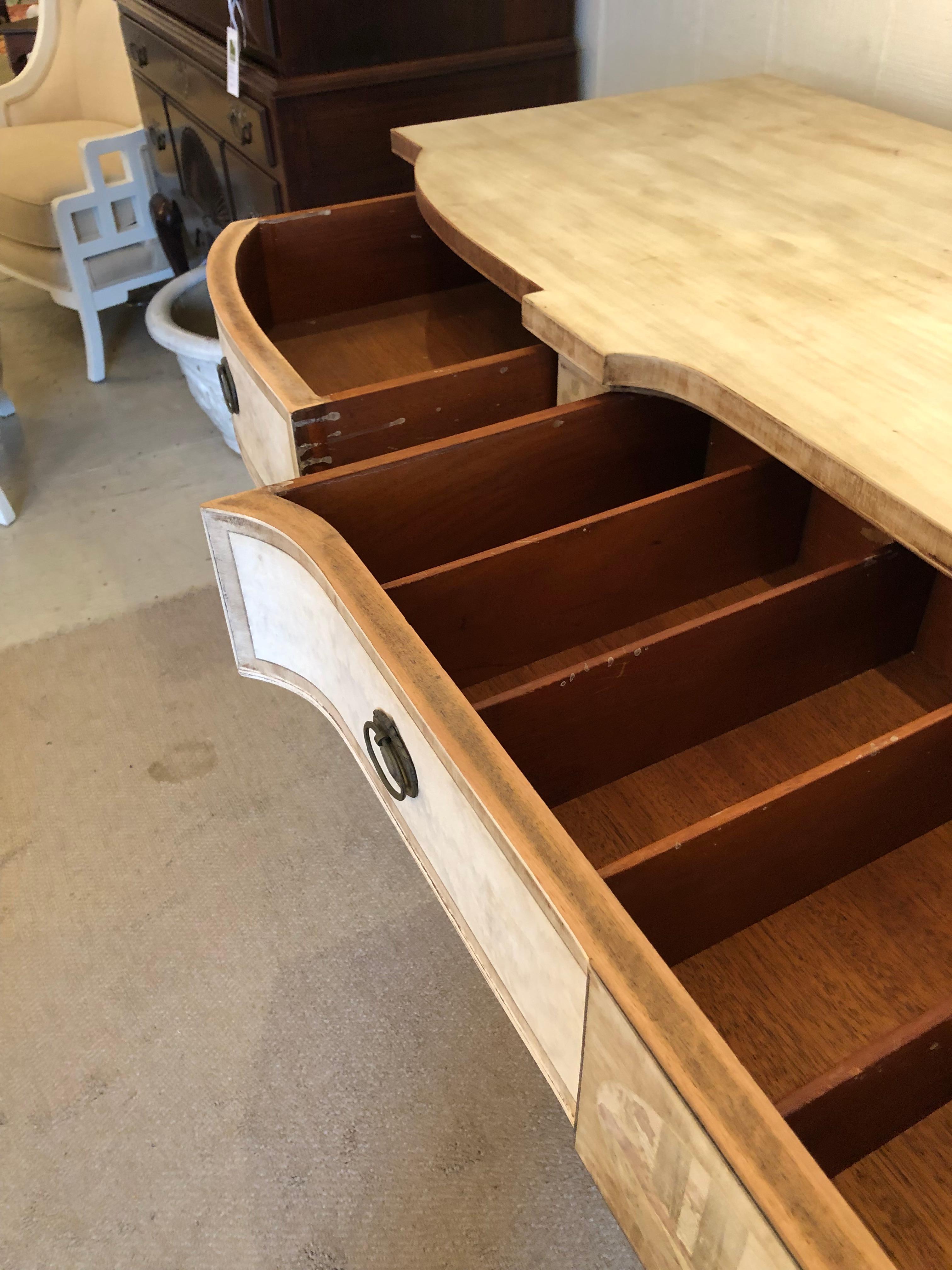 Hand-Painted Stunning Faux Painted Long Vintage Console Sideboard For Sale