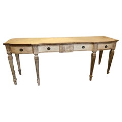 Superbe buffet-console vintage long et faussement peint