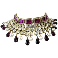 Vintage Stunning Faux Purple Amethyst and Ice Rhinestone Choker Collar Necklace