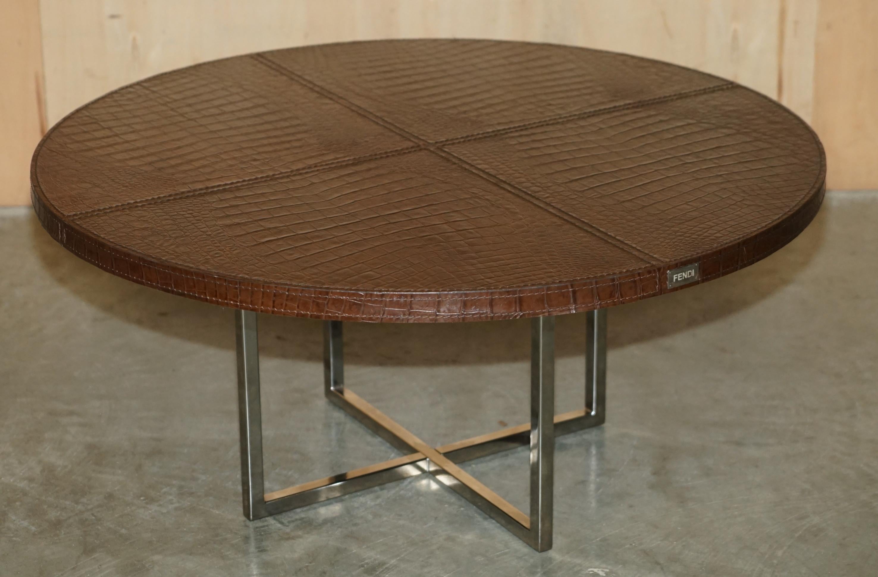 Hand-Crafted STUNNiNG FENDI CROCODILE / ALLIGATOR BROWN LEATHER PATINA COFFEE COCKTAIL TABLE For Sale