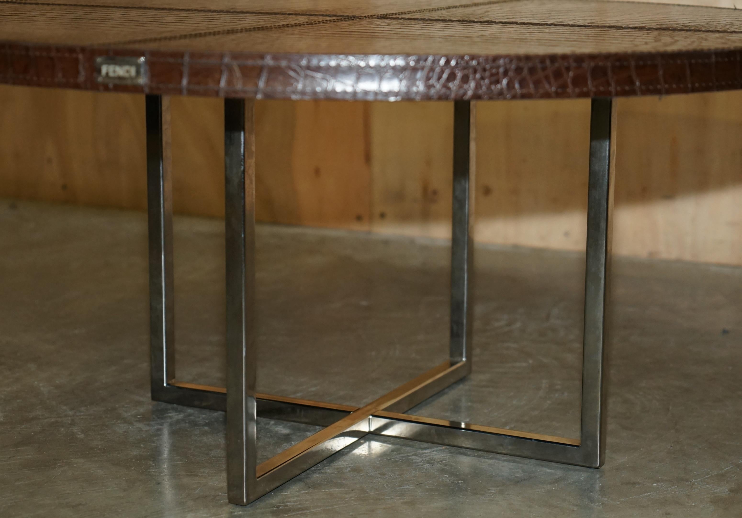 20th Century STUNNiNG FENDI CROCODILE / ALLIGATOR BROWN LEATHER PATINA COFFEE COCKTAIL TABLE For Sale