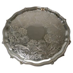 Stunning Fern Engraved Silver Plated Cocktail / Drinks Tray, C.1890