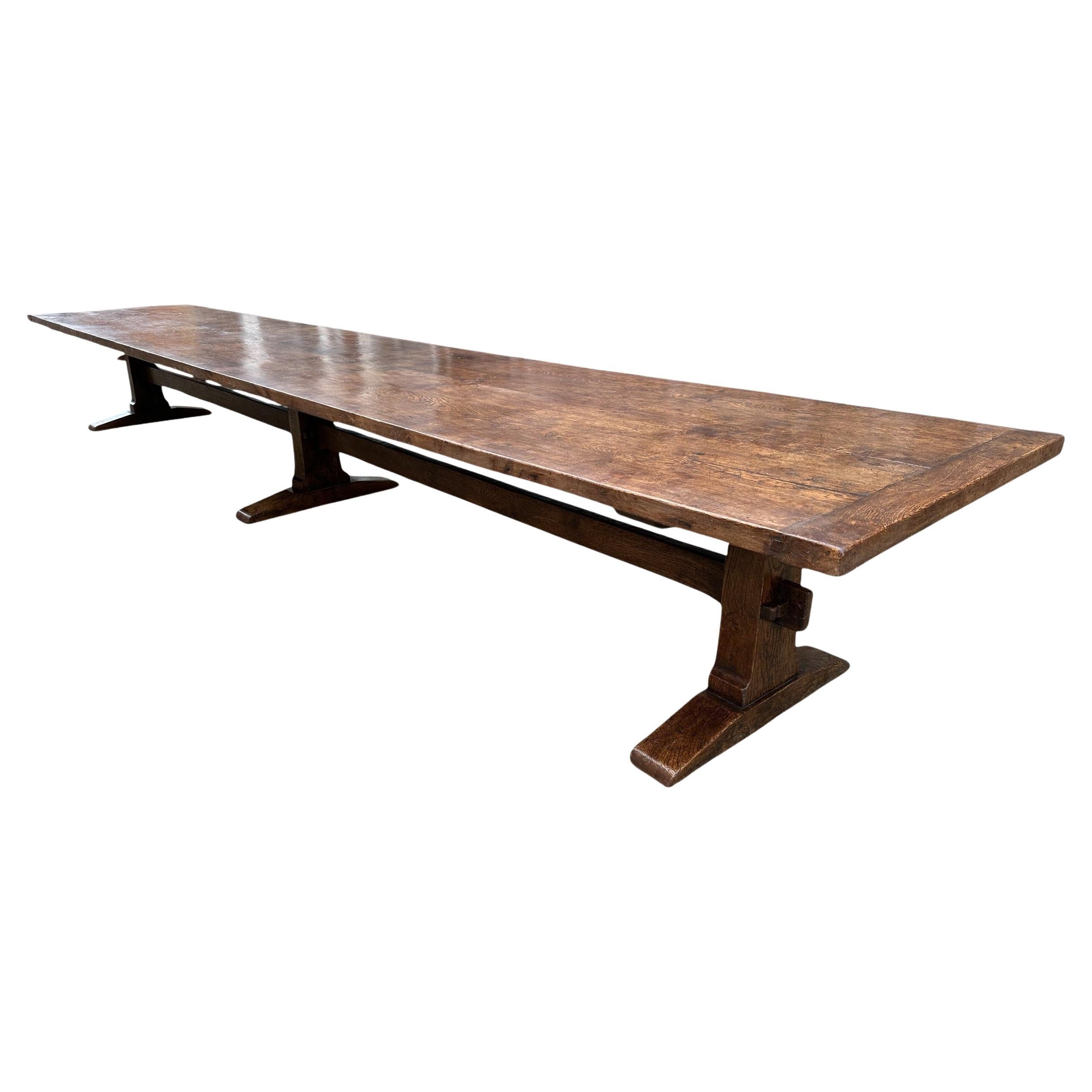 17th Century Style Large Oak Trestle Farmhouse Table