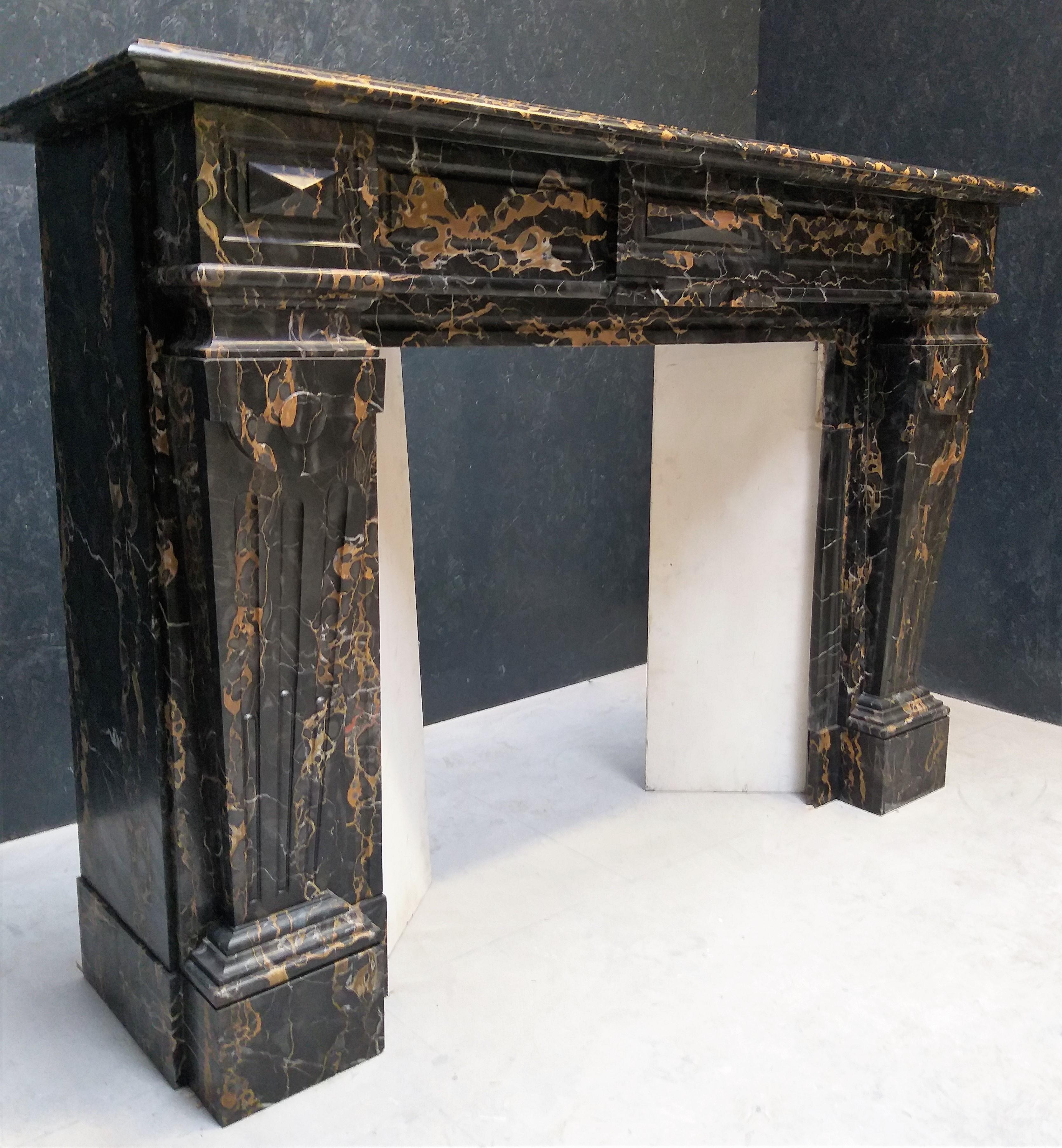 Napoleon III Stunning Fireplace in Distinguished Toned Portoro Marble For Sale