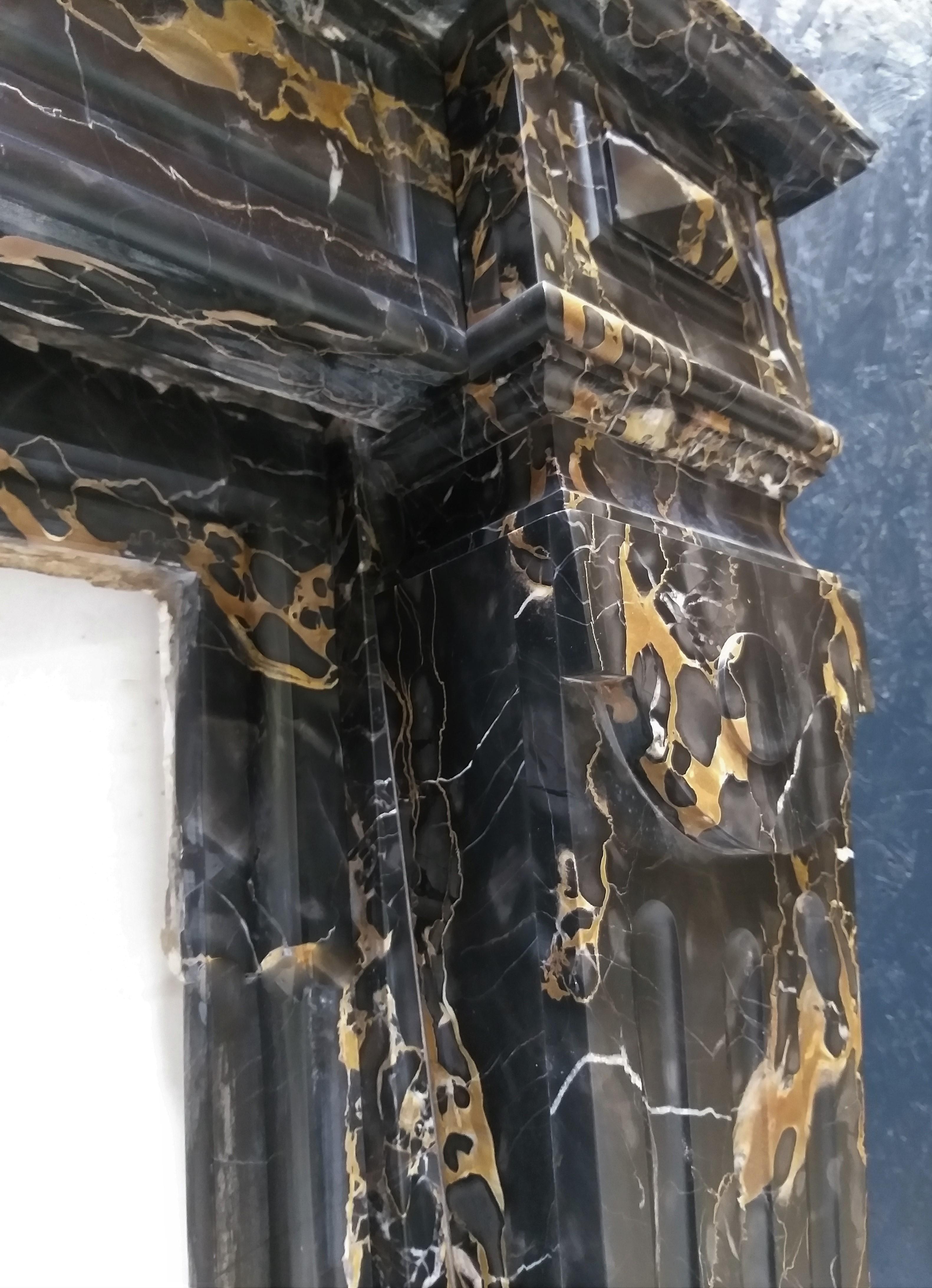 Late 19th Century Stunning Fireplace in Distinguished Toned Portoro Marble For Sale