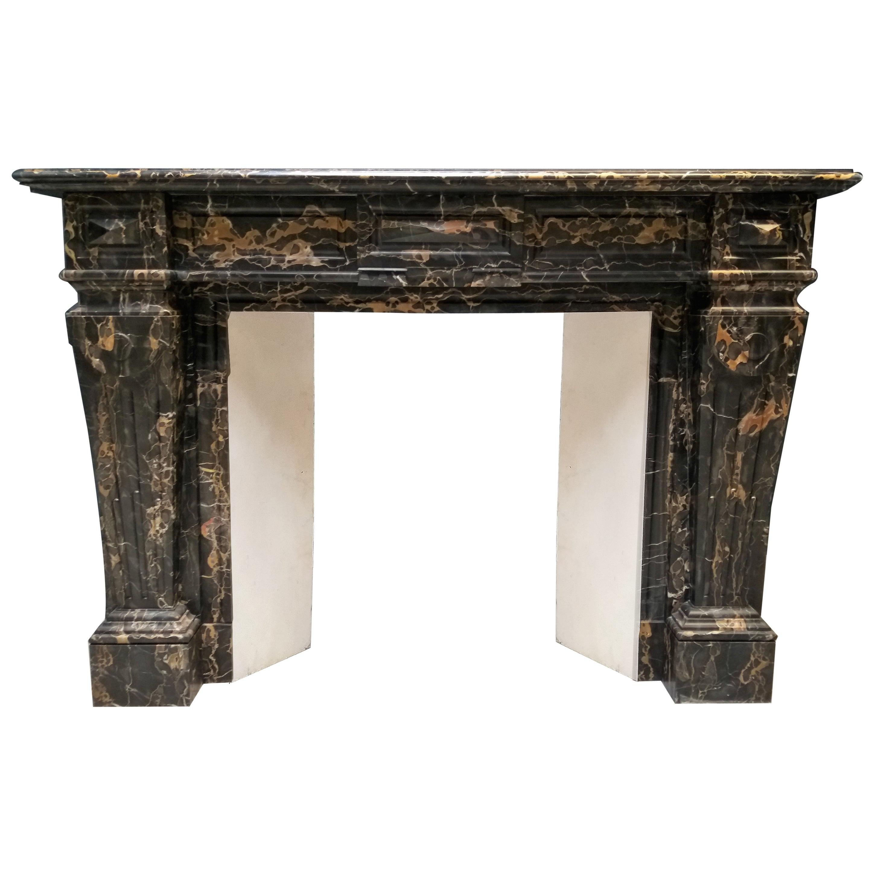 Stunning Fireplace in Distinguished Toned Portoro Marble For Sale