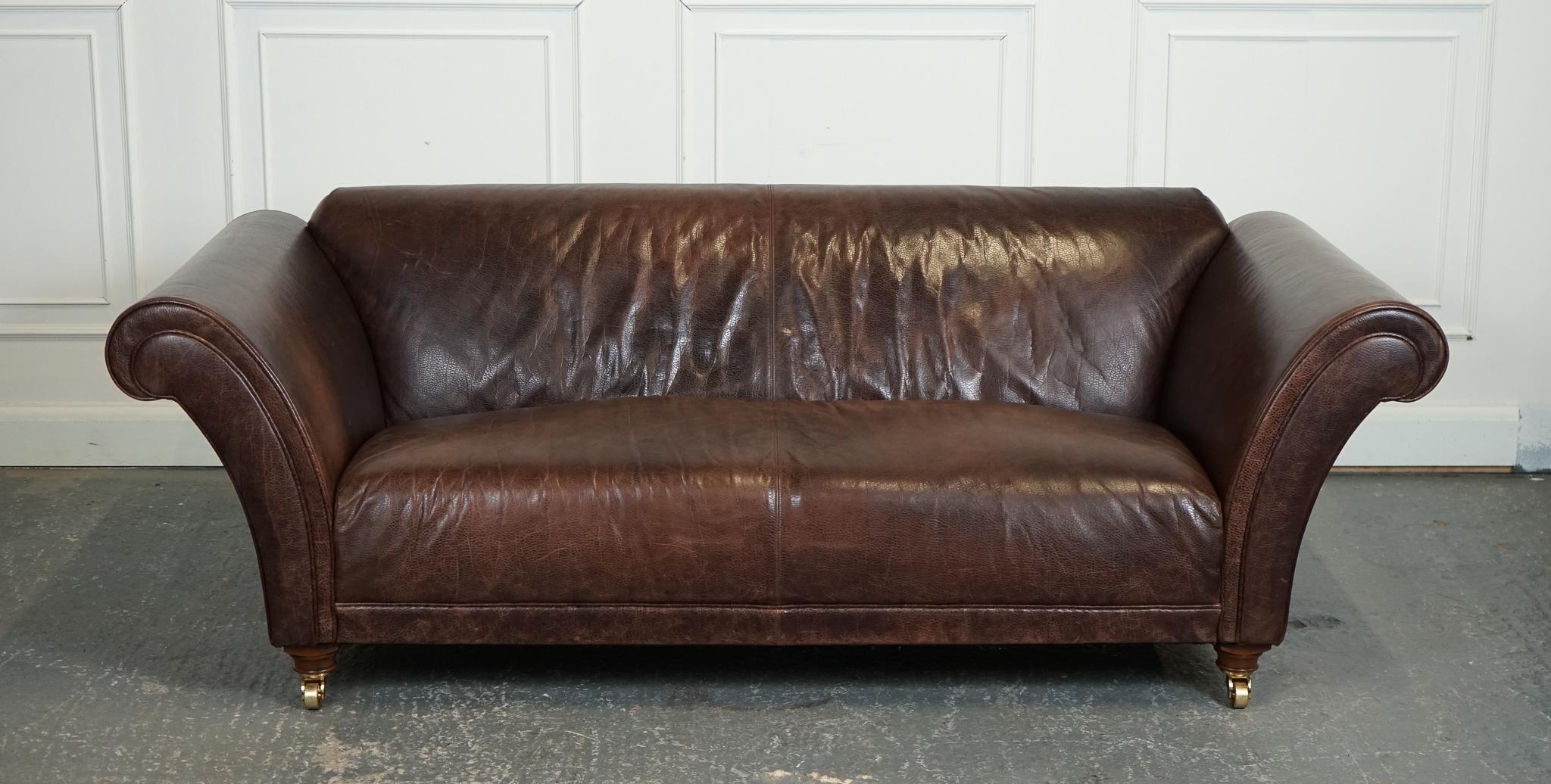 British STUNNING FISHPOOLS HERiTAGE BROWN LEATHER 2 TO 3 SEATER SOFA For Sale