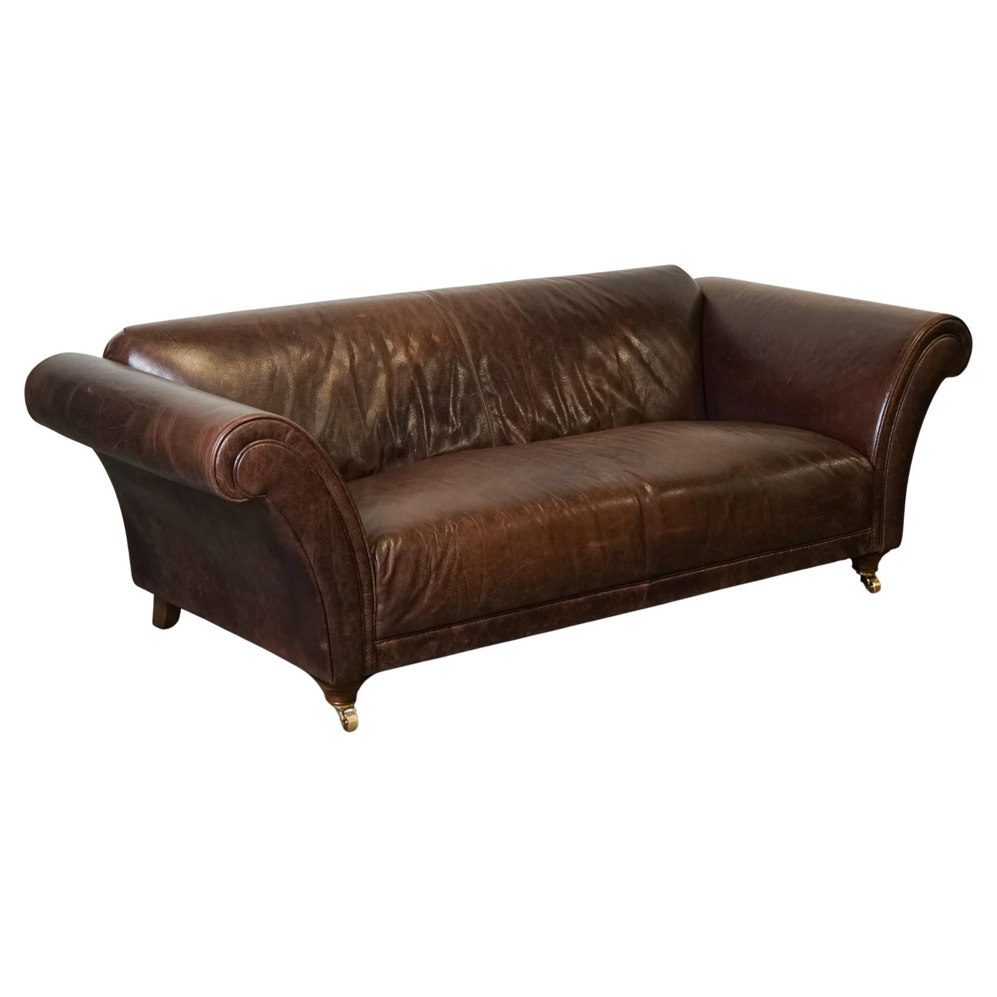 STUNNING FISHPOOLS HERiTAGE BROWN LEATHER 2 TO 3 SEATER SOFA For Sale