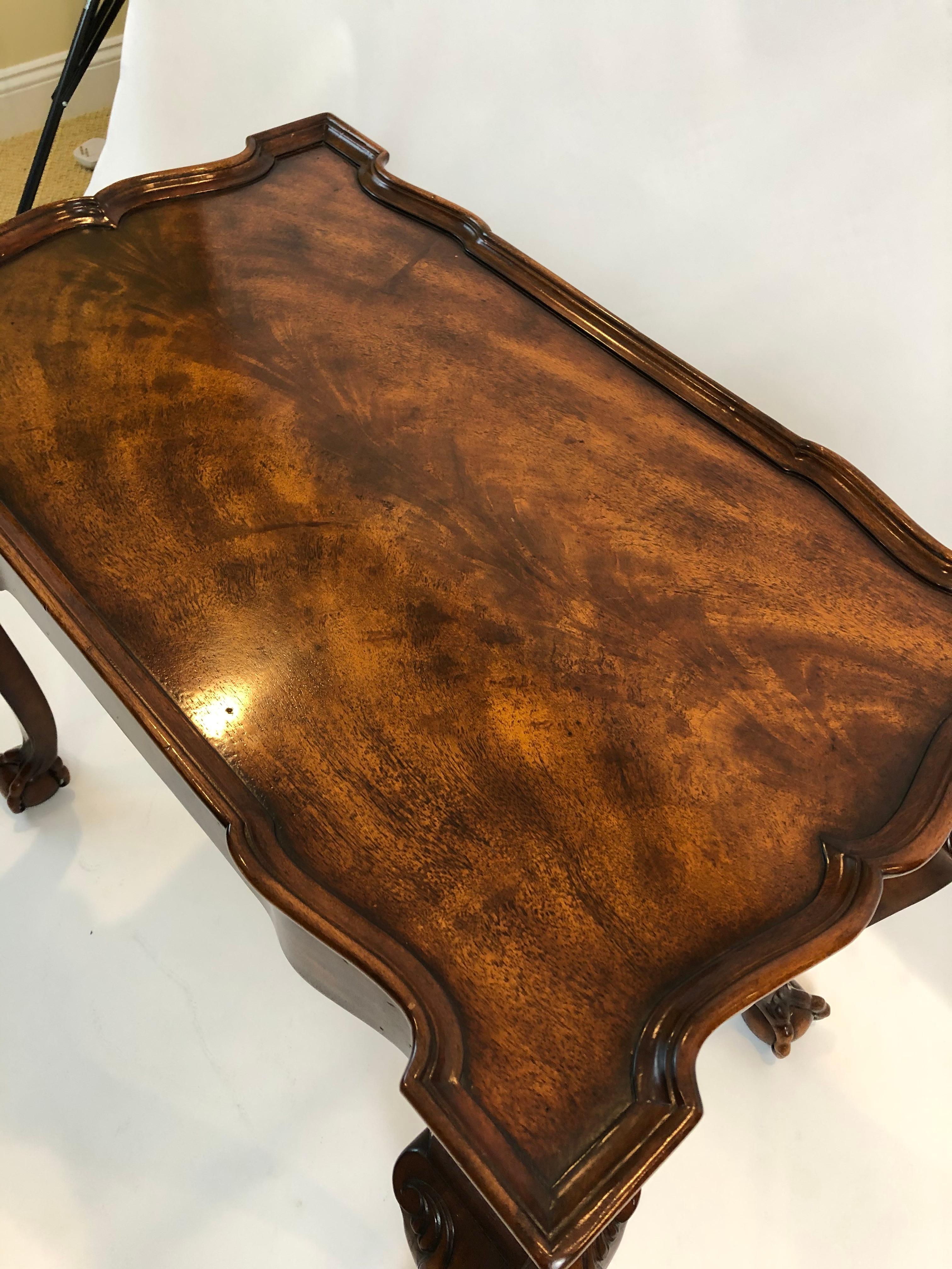 Stunning Flame Mahogany Rectangular Scalloped End or Tea Table with Claw Feet For Sale 2