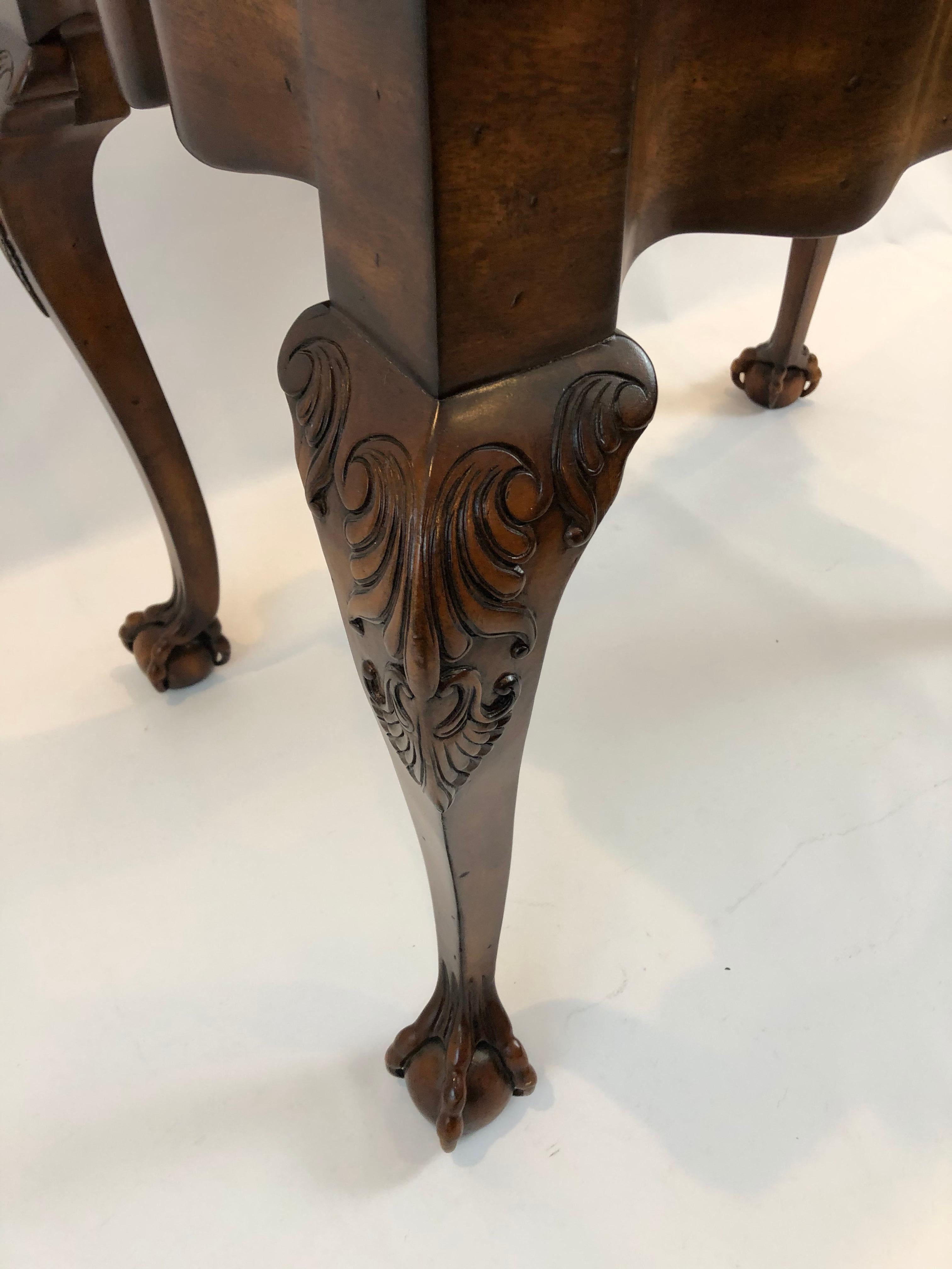 American Stunning Flame Mahogany Rectangular Scalloped End or Tea Table with Claw Feet For Sale