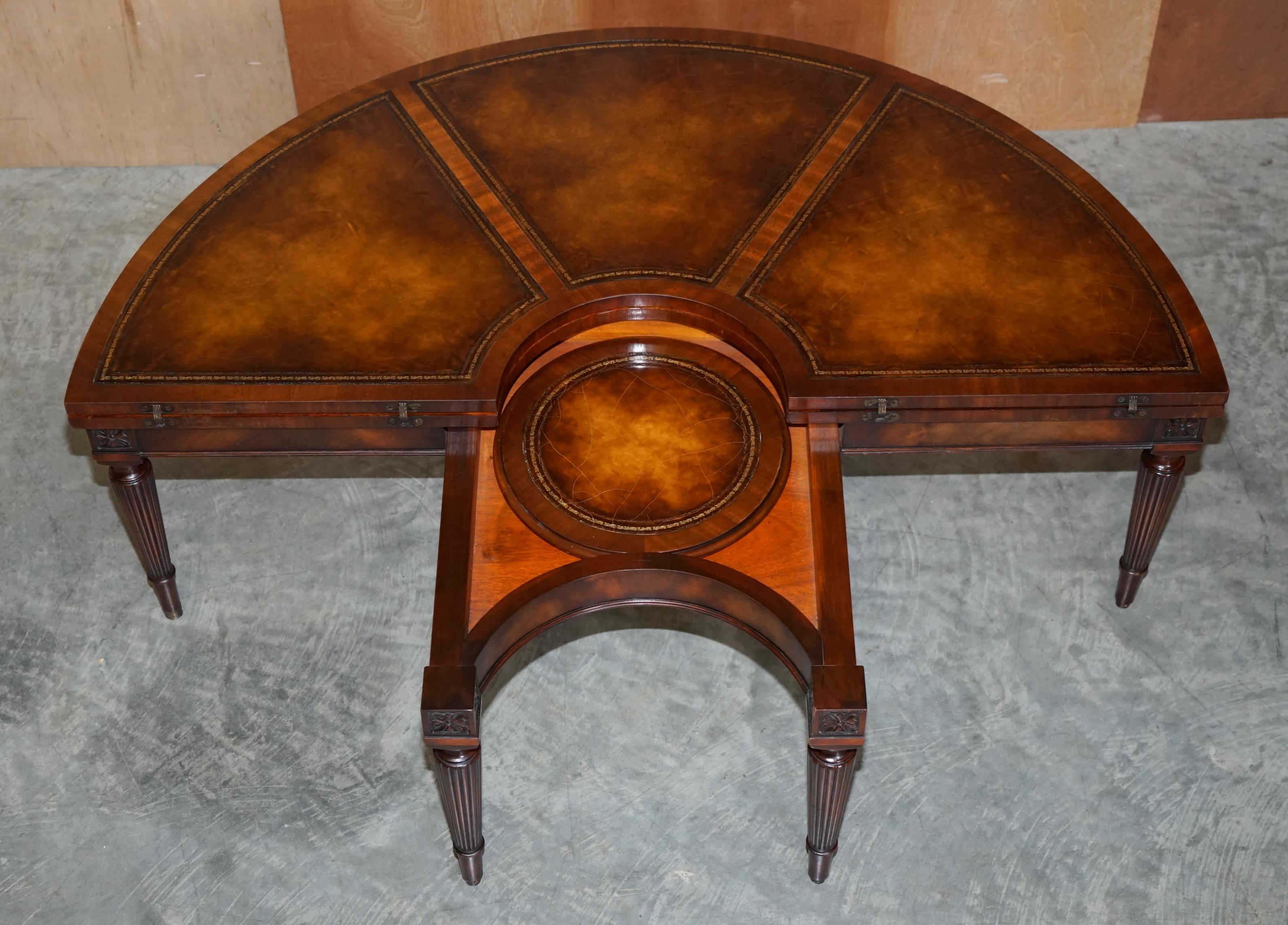 Stunning Flamed Hardwood Hand Dyed Brown Leather Extending Coffee Table Must See 7
