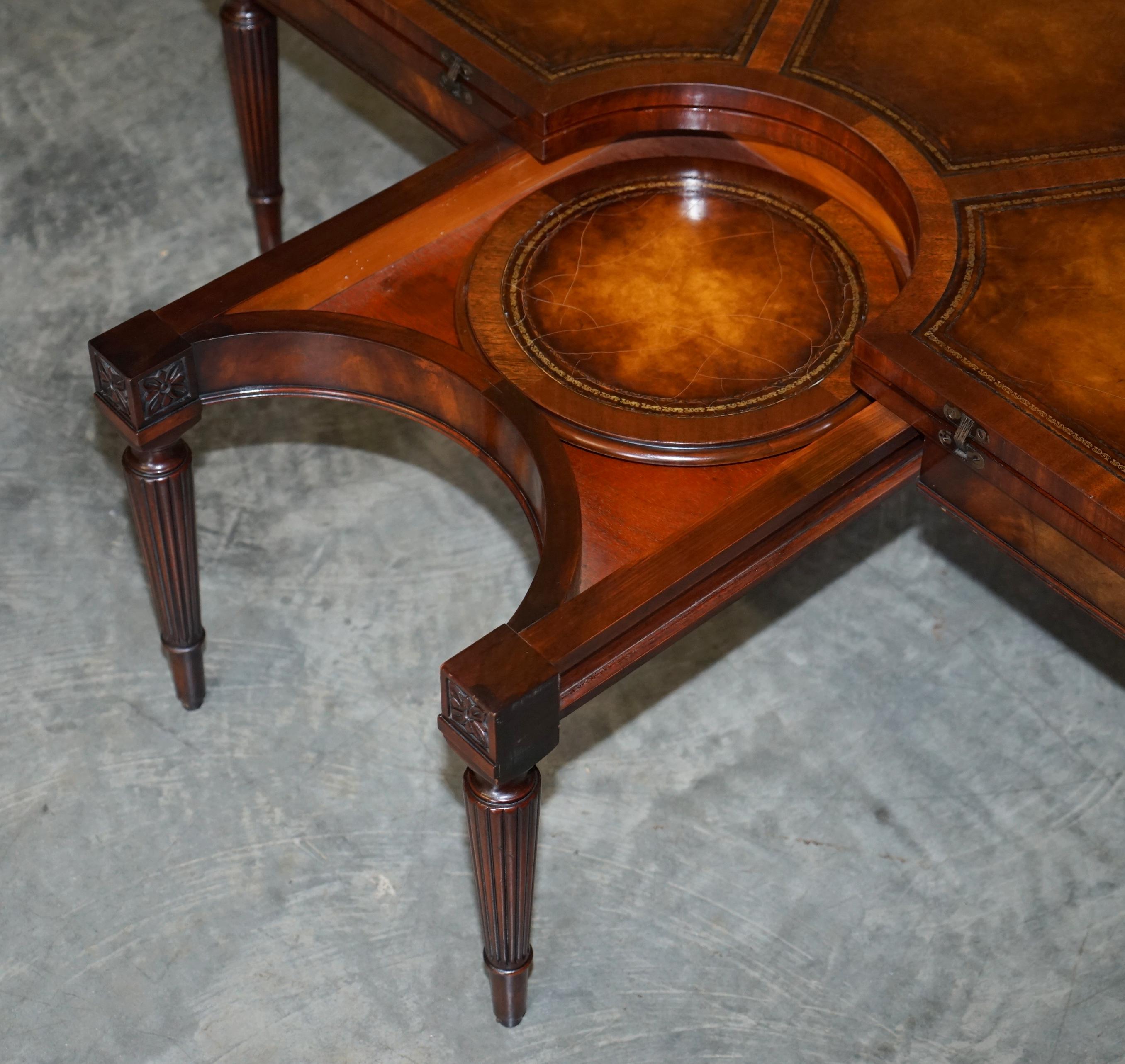 Stunning Flamed Hardwood Hand Dyed Brown Leather Extending Coffee Table Must See 9