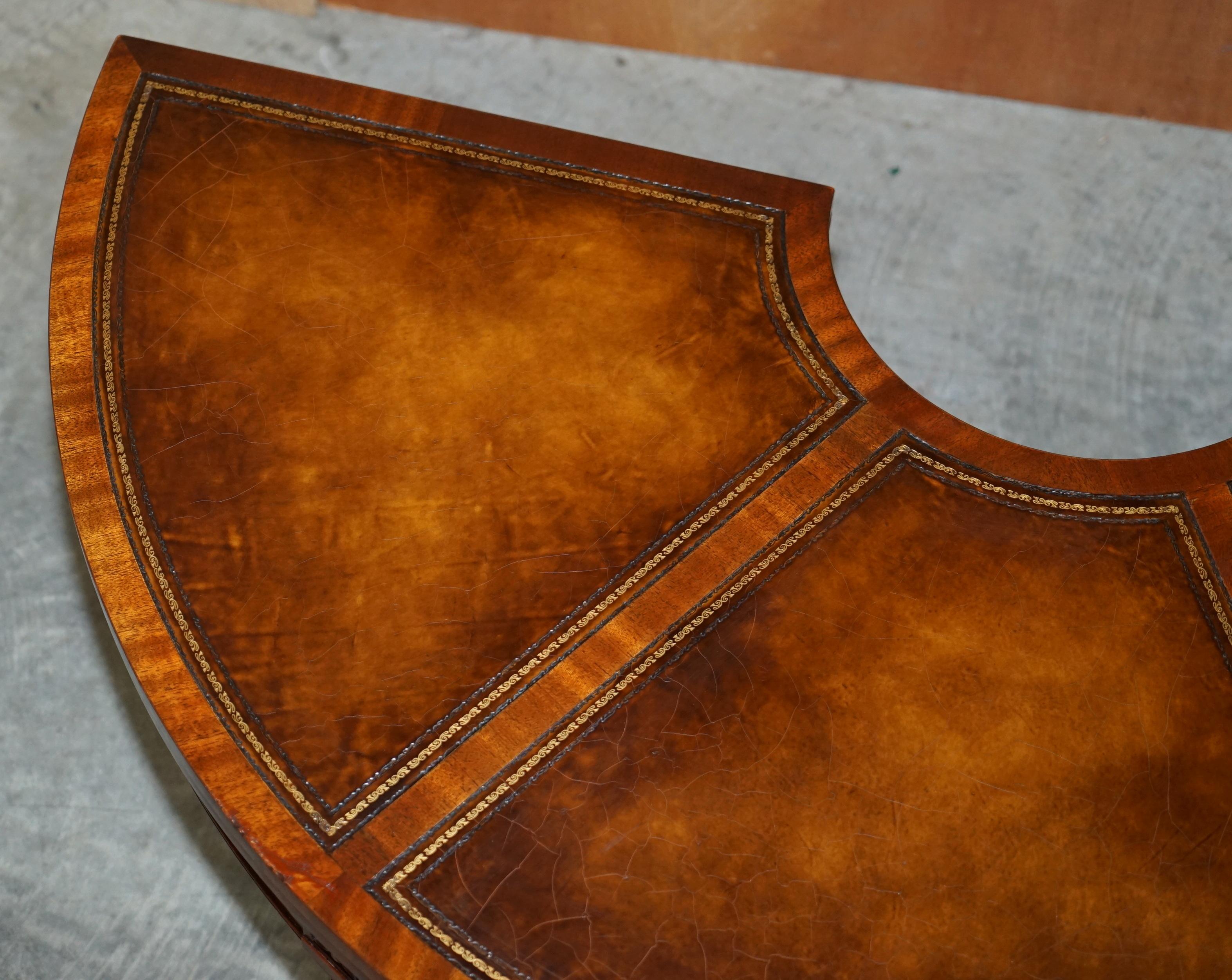 Hand-Crafted Stunning Flamed Hardwood Hand Dyed Brown Leather Extending Coffee Table Must See