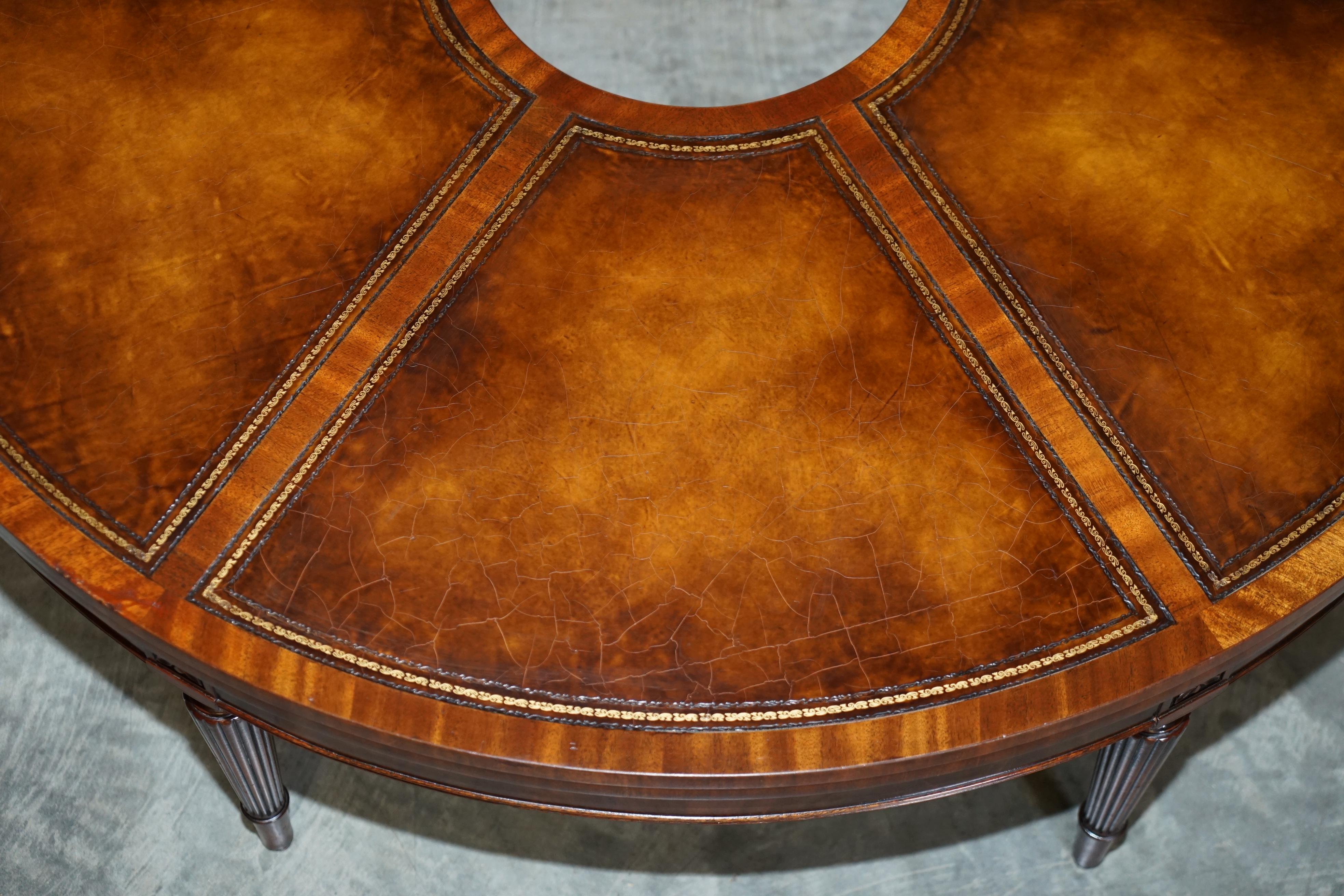 20th Century Stunning Flamed Hardwood Hand Dyed Brown Leather Extending Coffee Table Must See