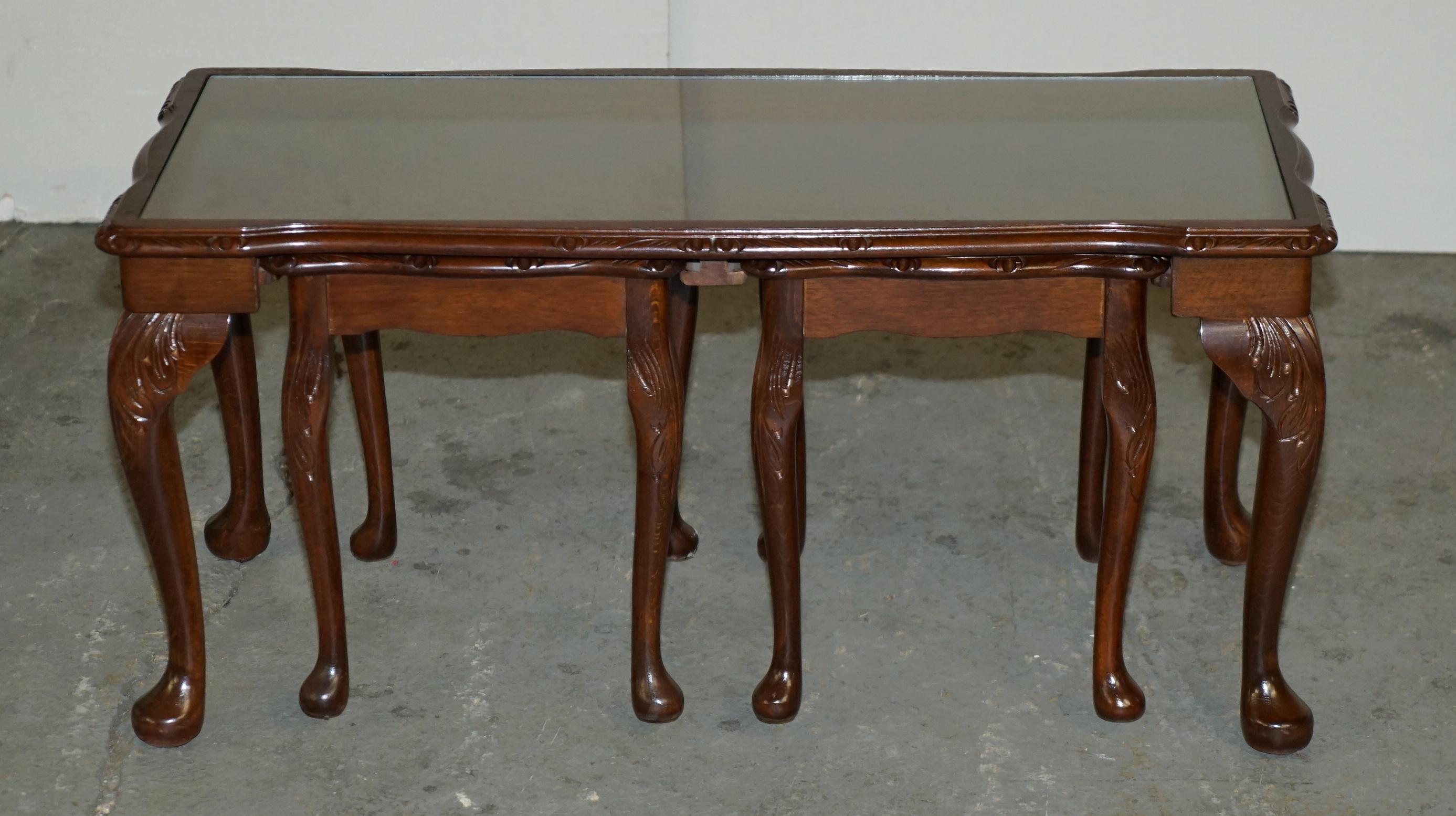 20th Century STUNNING FLAMED HARDWOOD NEST OF THREE TABLES INCLUDiNG COFFEE COCKTAIL TABLE For Sale