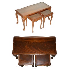 Vintage STUNNING FLAMED HARDWOOD NEST OF THREE TABLES INCLUDiNG COFFEE COCKTAIL TABLE