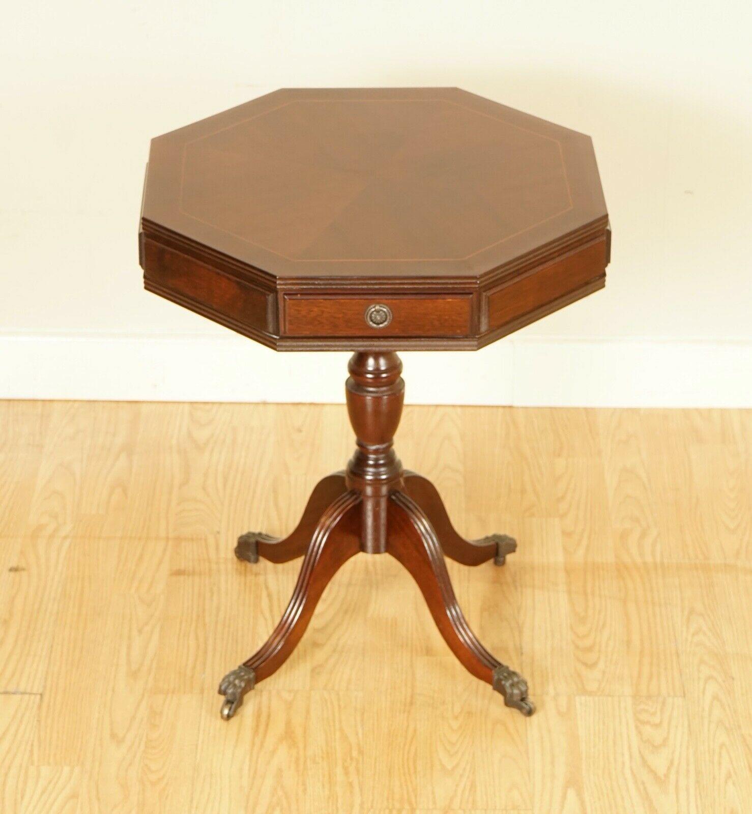 We are delighted to offer this beautiful hexagonal mahogany drum table.
We have lightly restored this by giving it a hand clean all over, hand waxed and hand polish. 
Please view our pictures as they form part of the description. 

Dimensions